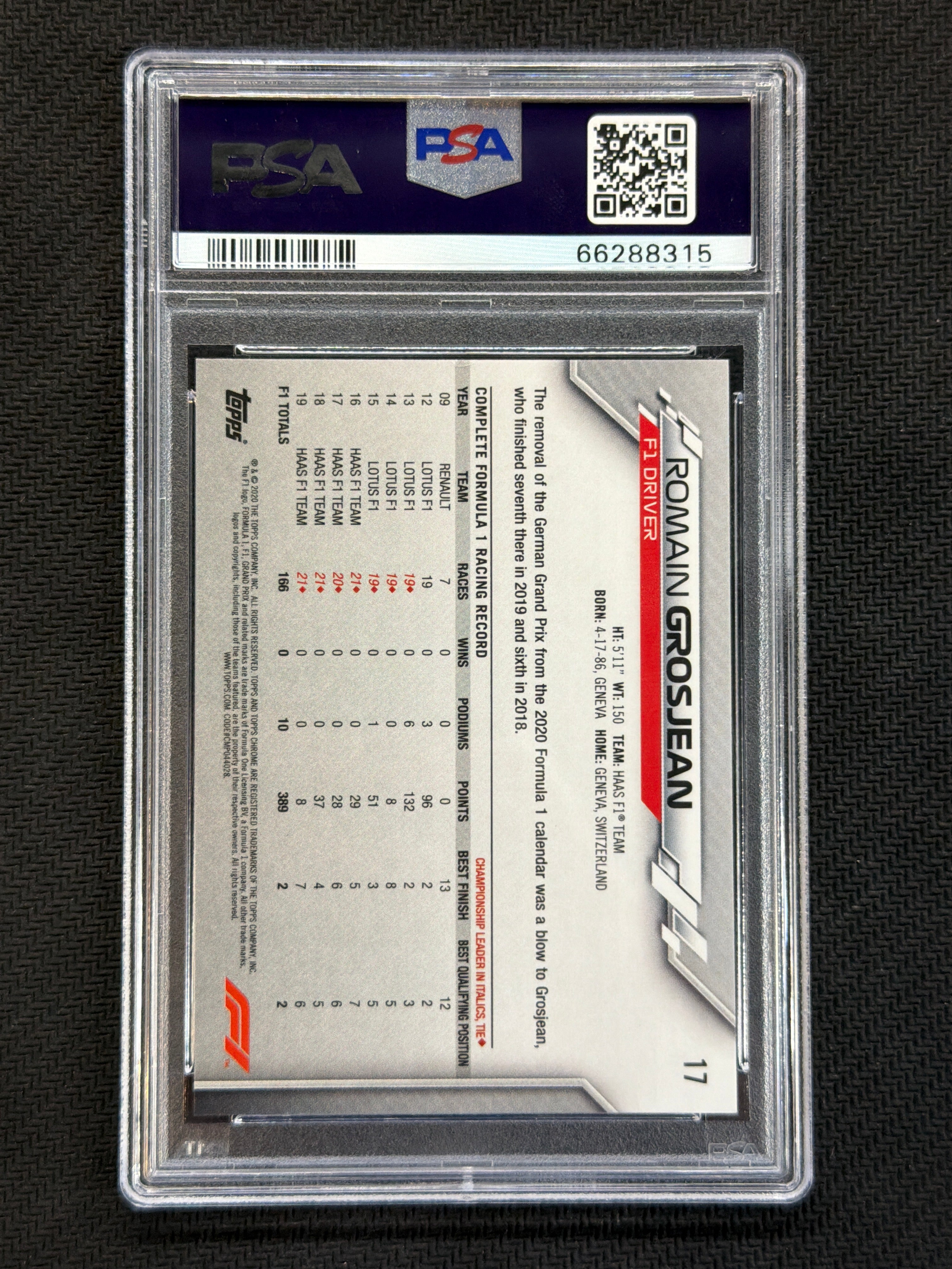 2020 Topps Chrome F1 Romain Grosjean 70th Gold PSA 9