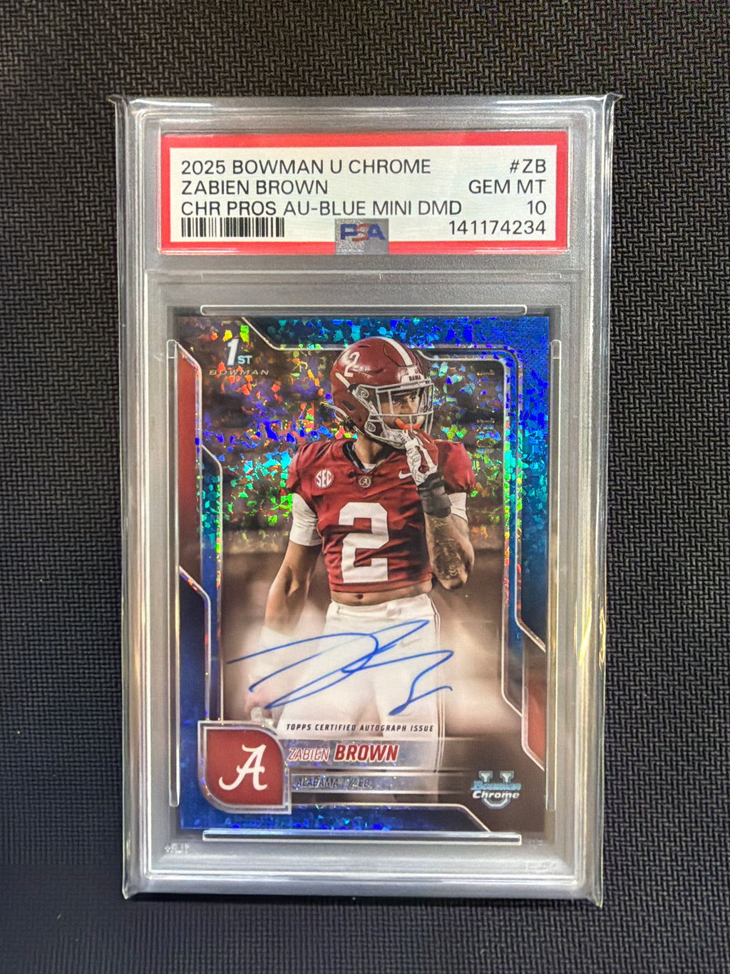 2025 Bowman U Chrome Zabien Brown Auto Blue Mini /150 PSA 10 Alabama