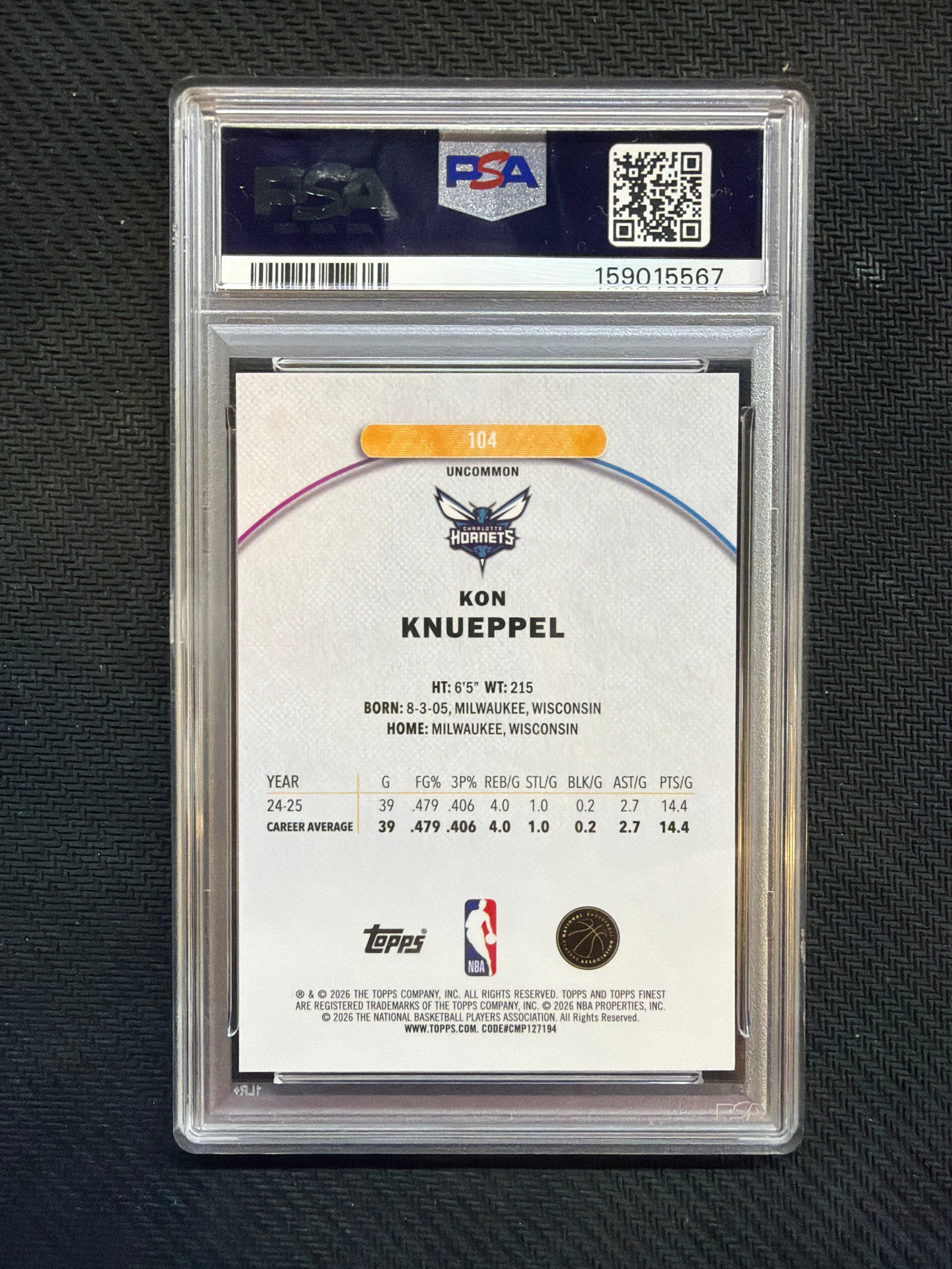2025 Topps Finest Kon Knueppel Uncommon Green /35 PSA 10 Hornets