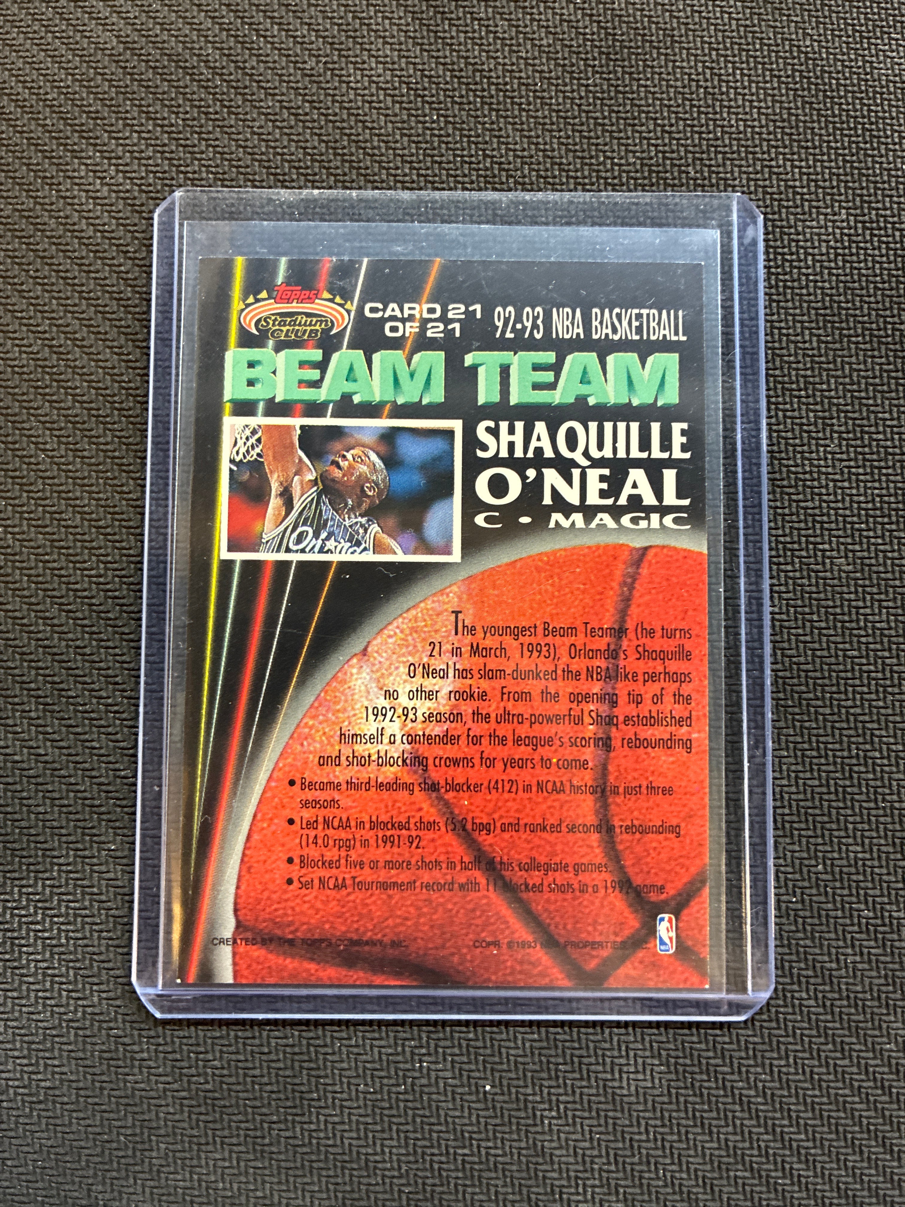 1992 Topps Stadium Club Shaquille O'Neal Beam Team Rookie Magic