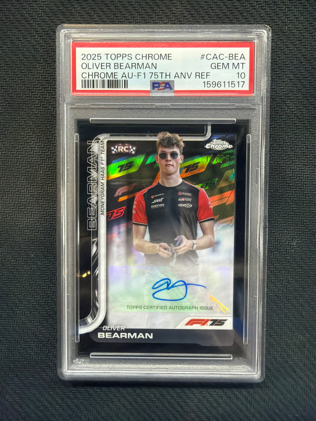 2025 Topps Chrome F1 Oliver Bearman Rookie Auto /75 Logofractor PSA 10  517