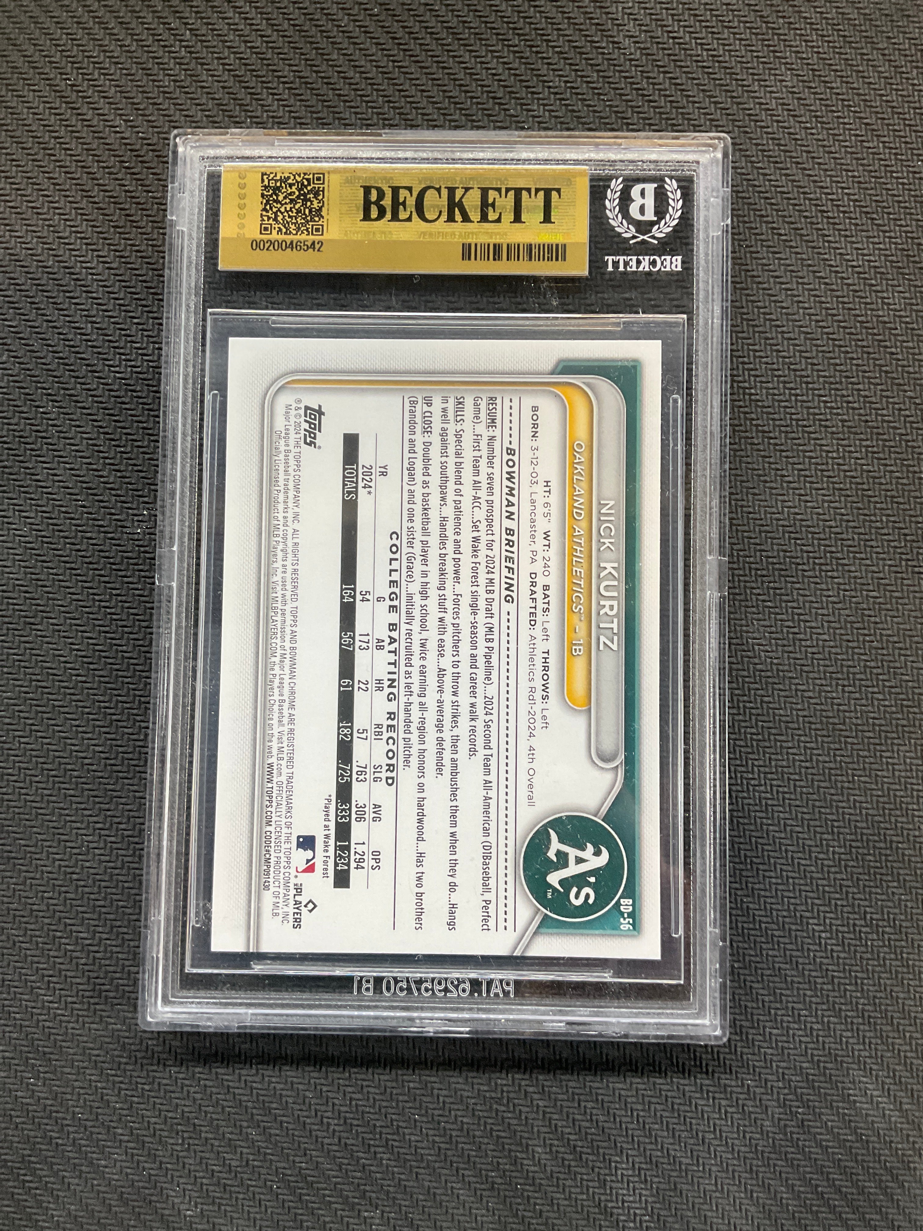 2024 Bowman Draft Paper #BD56 Nick Kurtz BGS 9.5 A's