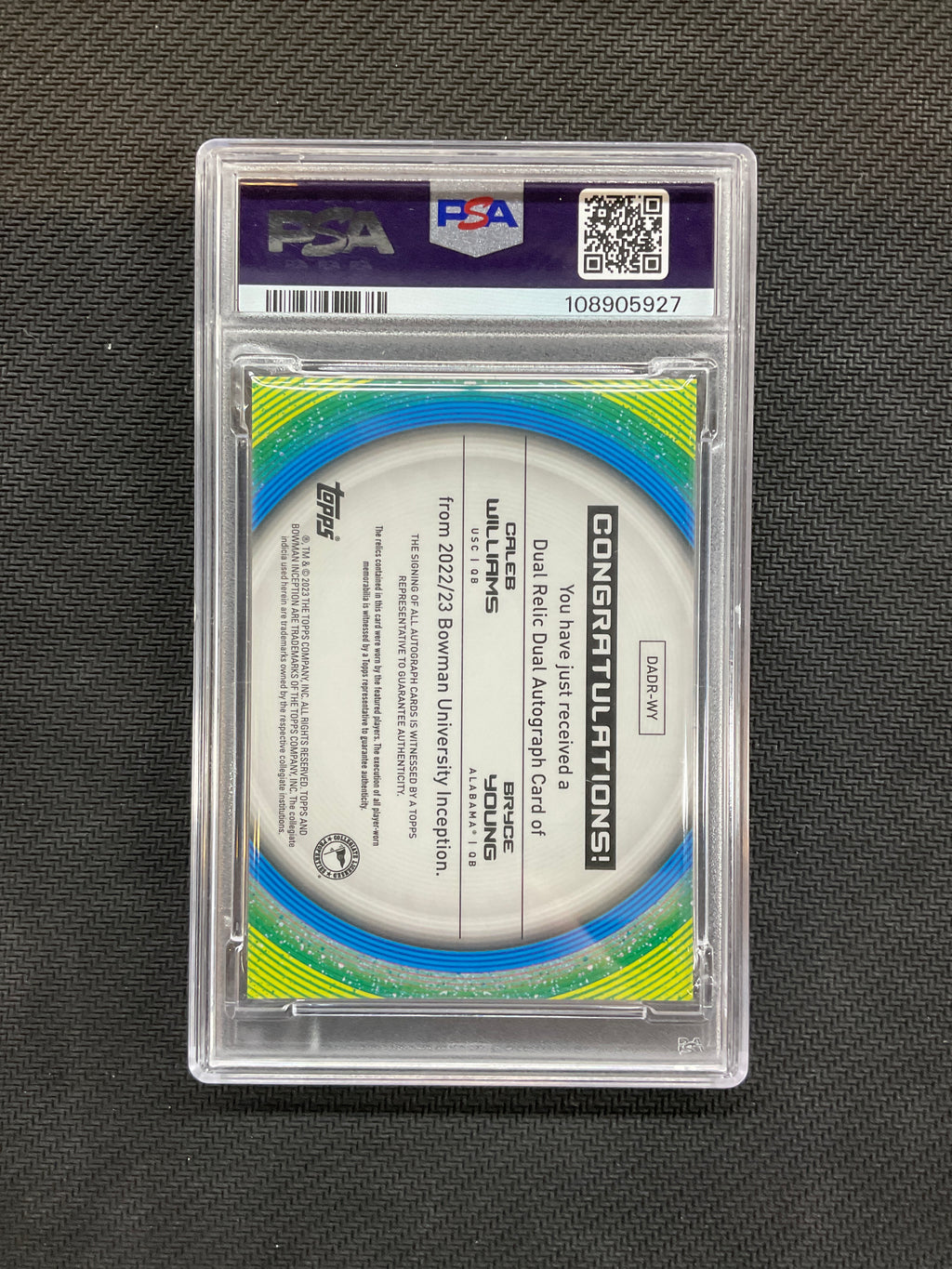 2022 Bowman U Inception Caleb Williams Bryce Young Dual Auto /99 PSA 10