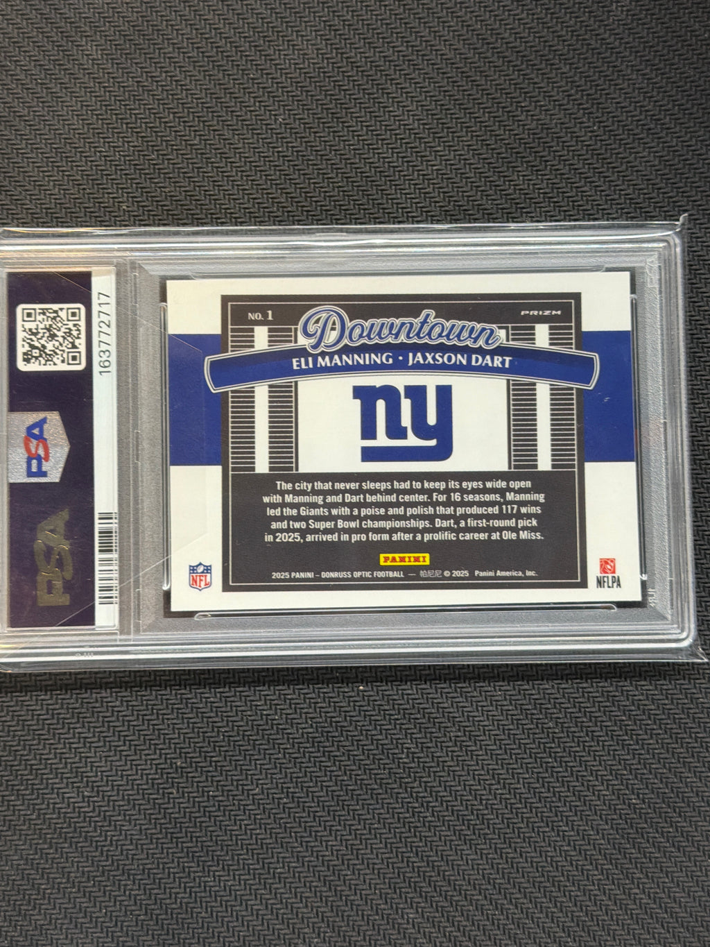2025 Donruss Optic Eli Manning Jaxson Dart Downtown! Duos #1 PSA 9
