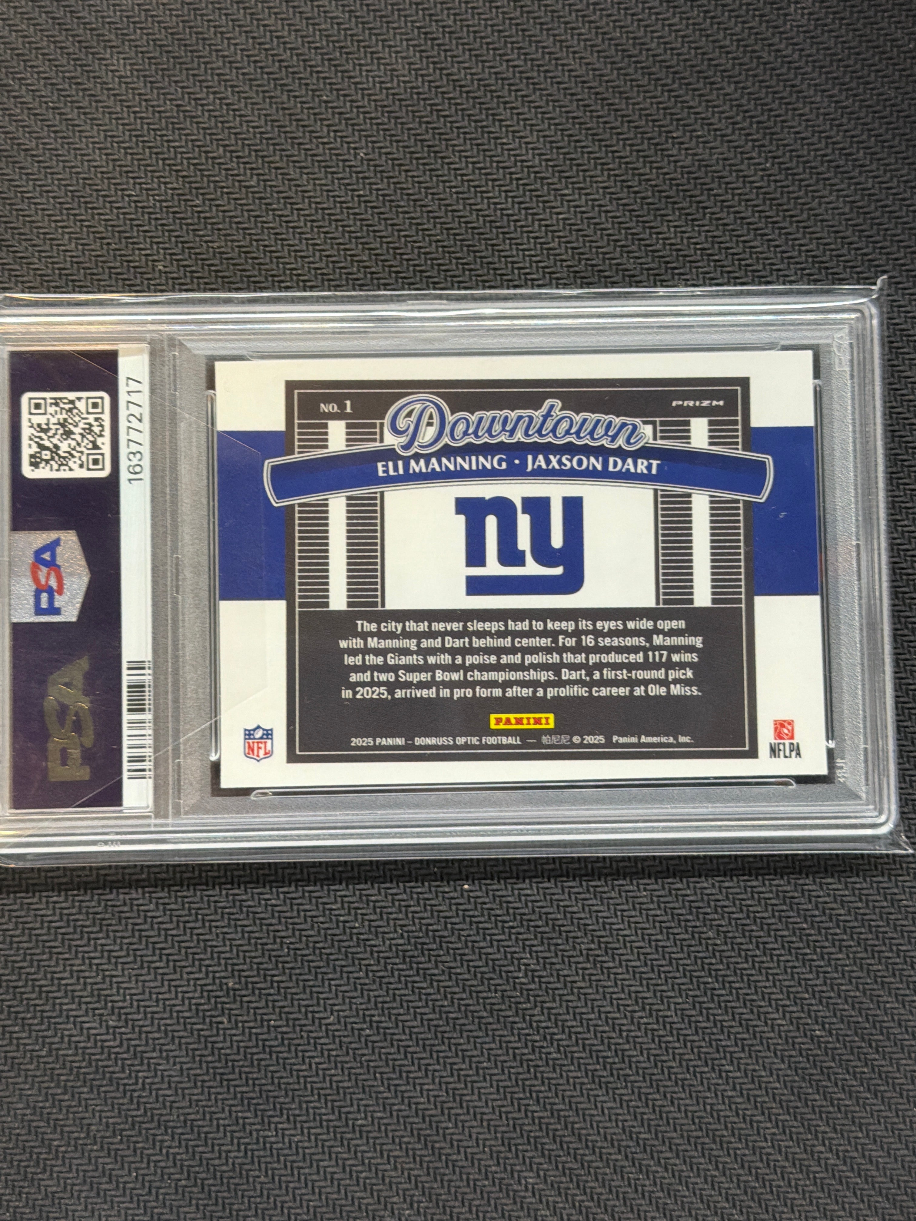 2025 Donruss Optic Eli Manning Jaxson Dart Downtown! Duos #1 PSA 9