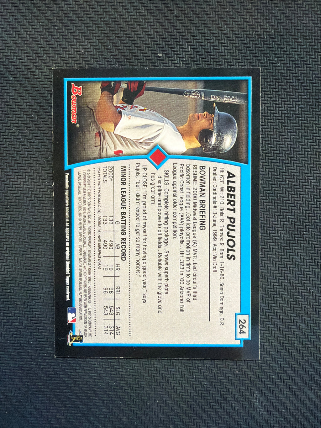 2001 Bowman Albert Pujols Rookie Cardinals