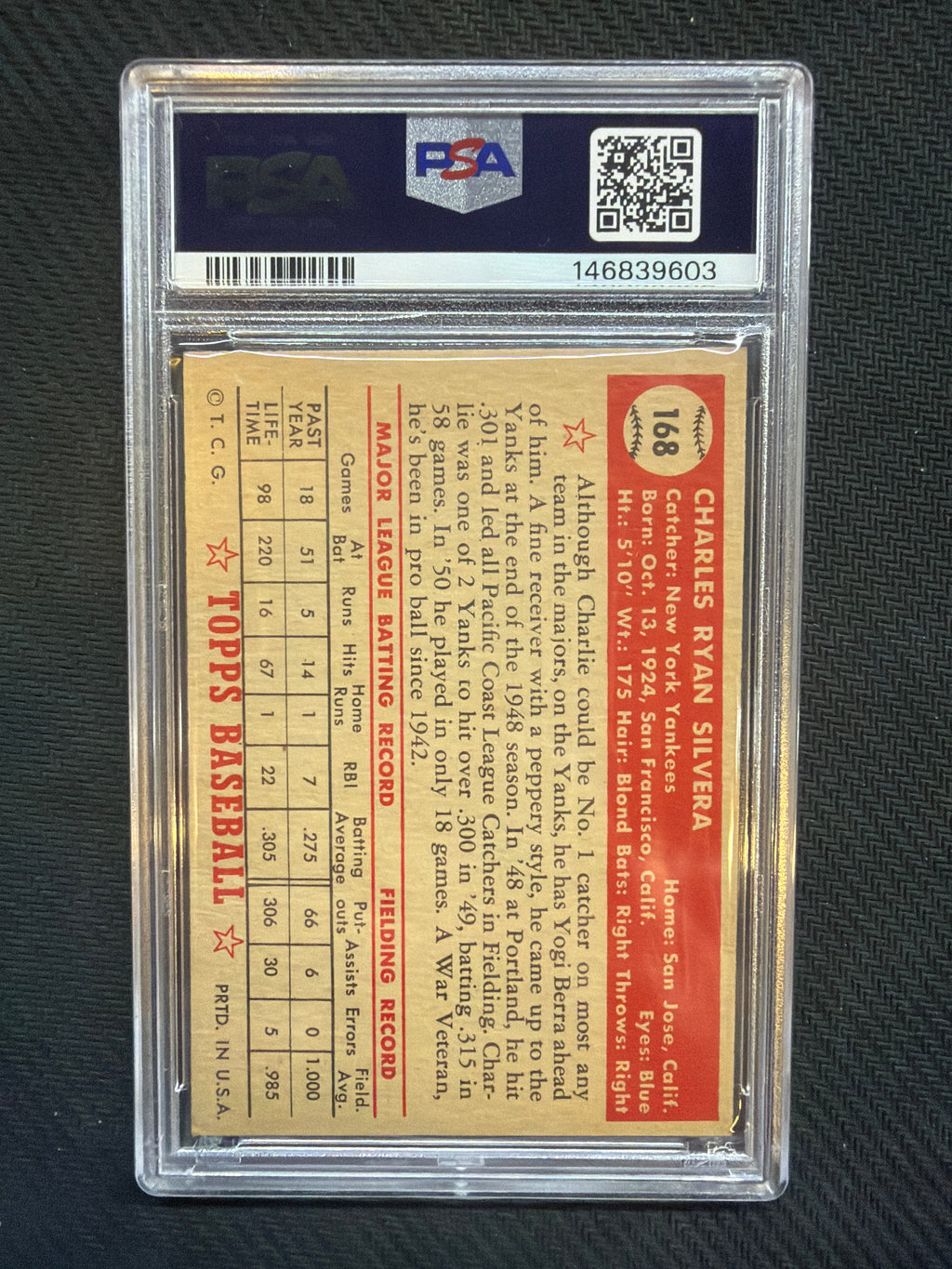 1952 Topps Charlie Silvera #168 PSA 5