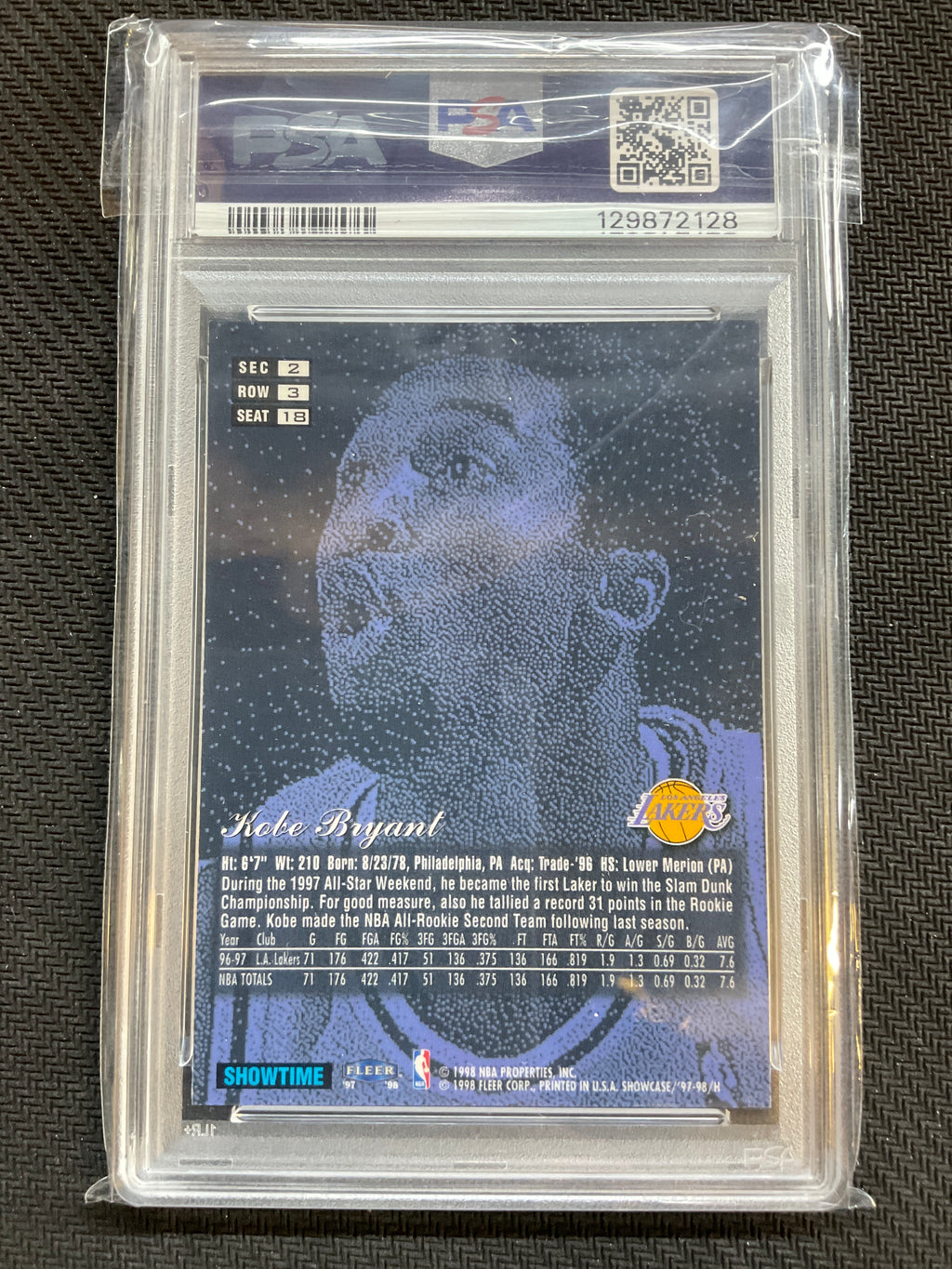 1997 Flair Showcase Kobe Bryant Row 3 PSA 8 Lakers