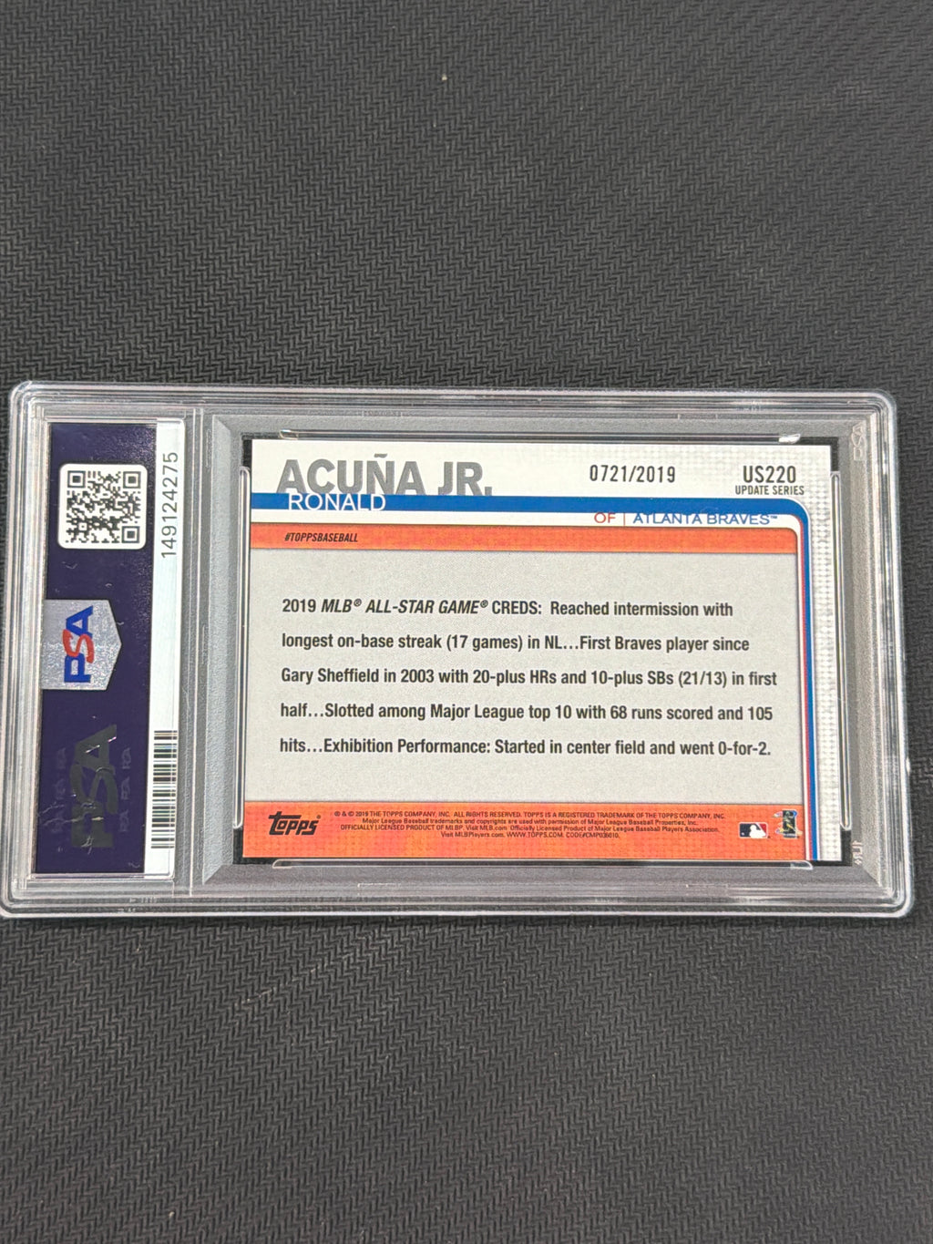 2019 Topps Update Ronald Acuna Jr. Gold /2019 Braves ASG PSA 8