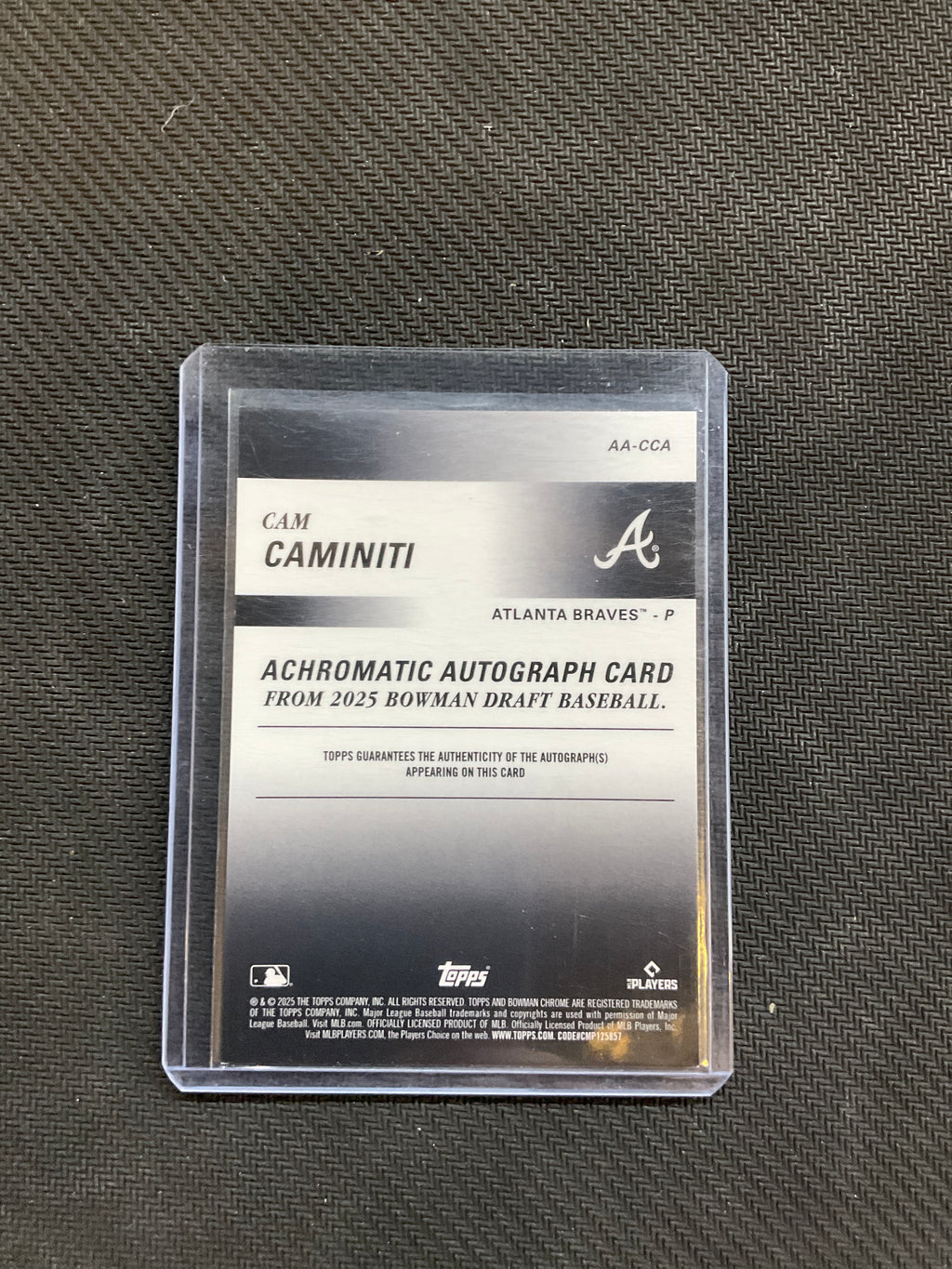 2025 Bowman Draft Chrome Cam Caminiti Achromatic Auto /250 Braves
