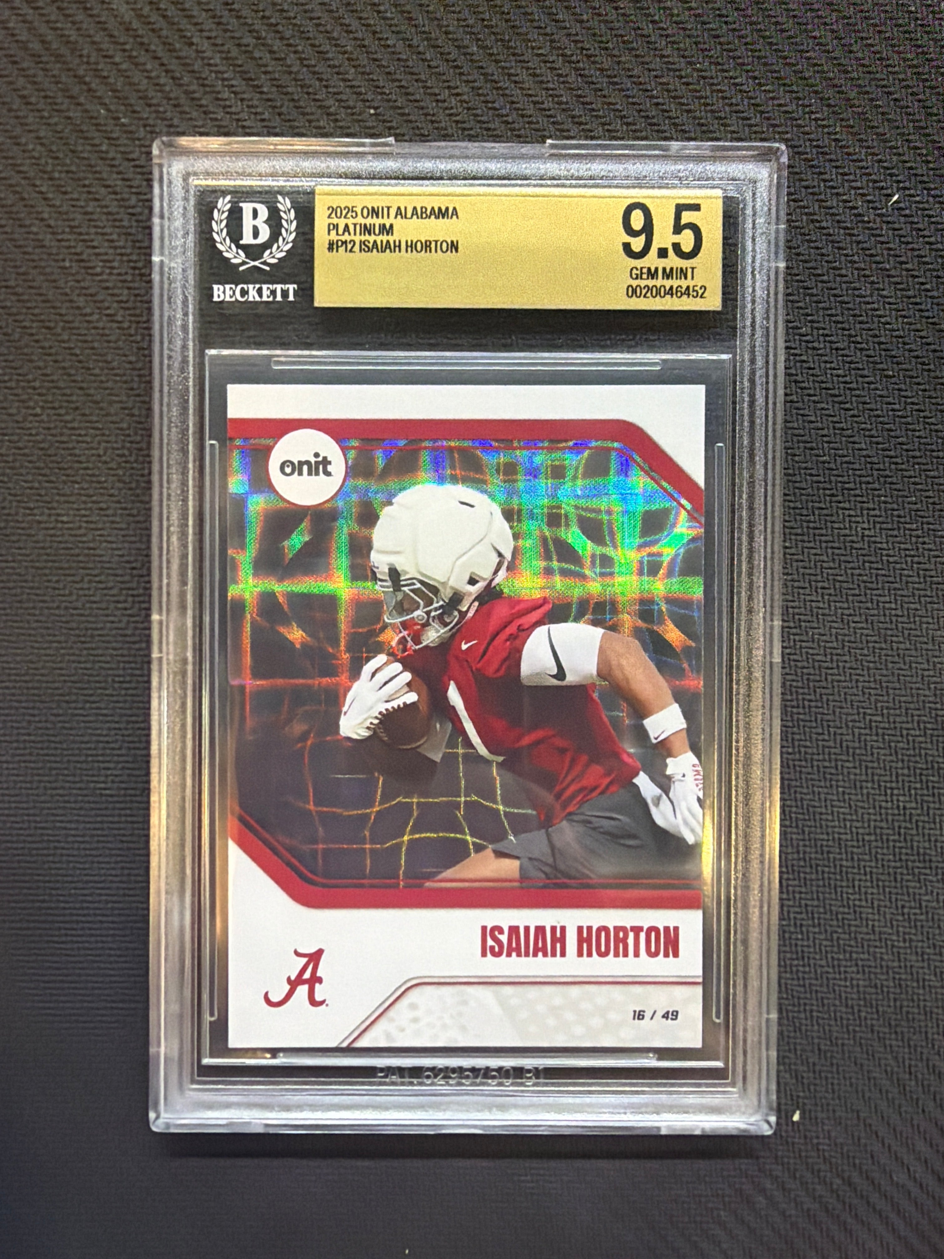 2025 Onit Alabama Isaiah Horton Platinum /49 BGS 9.5 Alabama