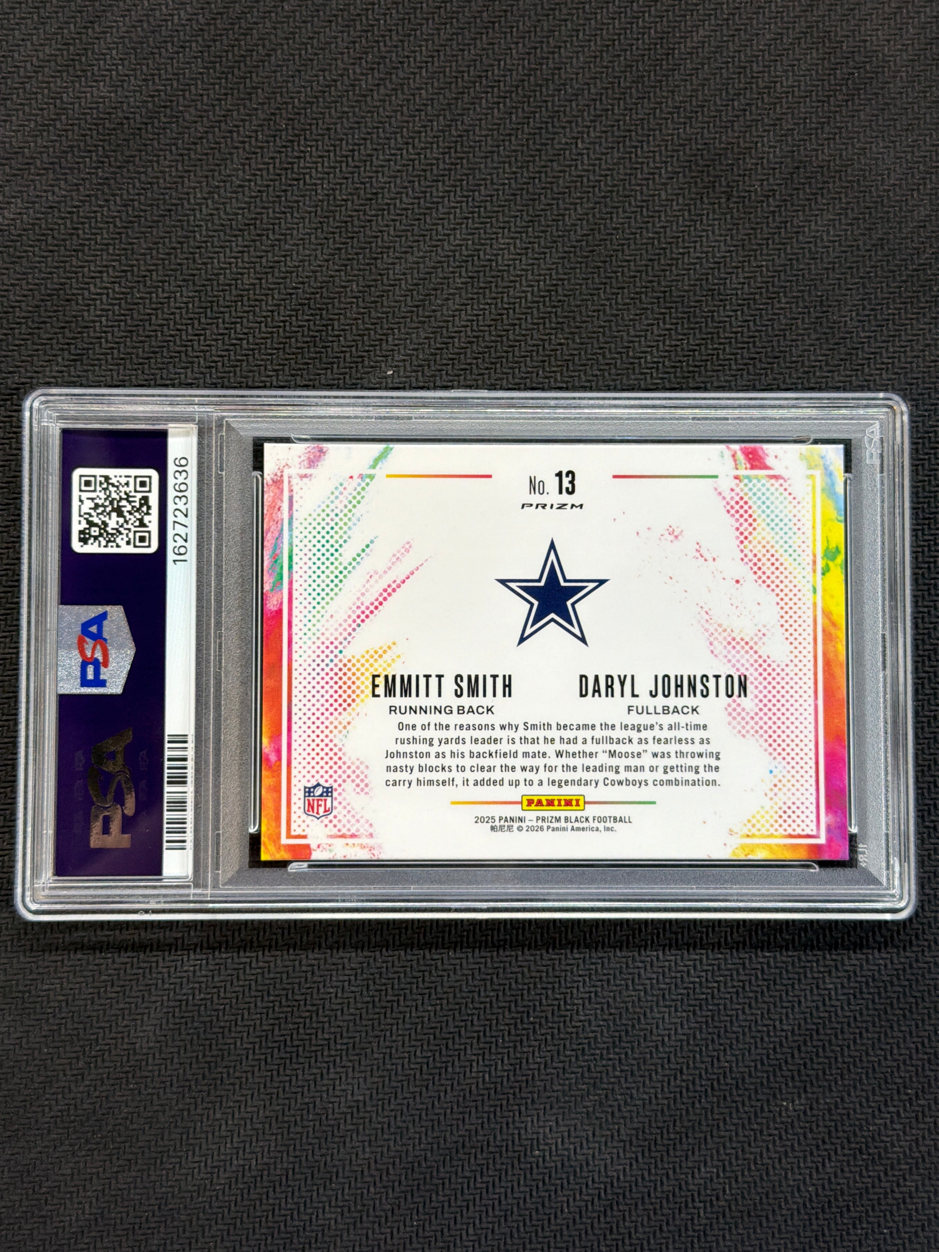 2025 Prizm Black Emmitt Smith Daryl Johnston #13 Color Blast Dual PSA 10 636