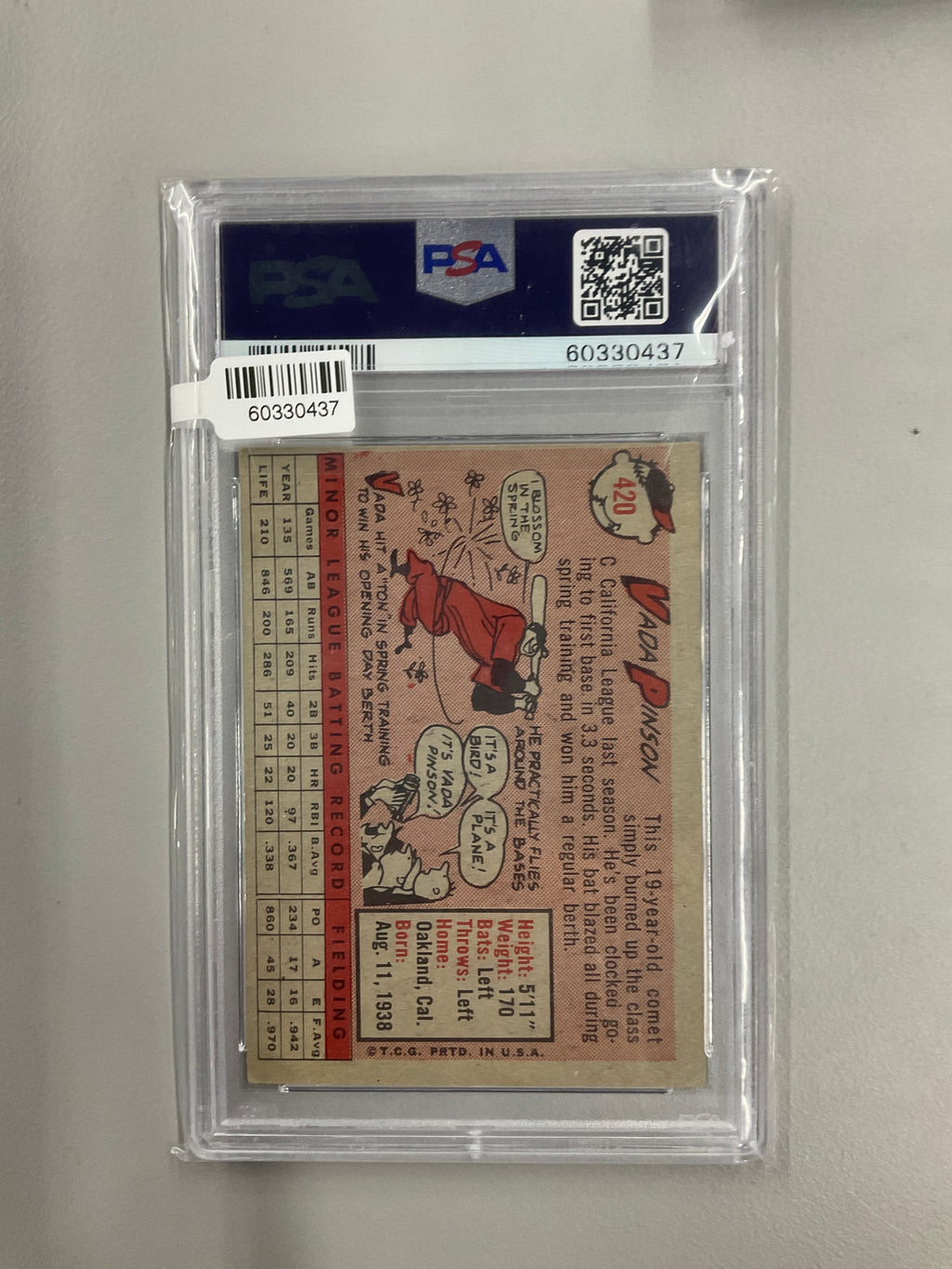 1958 Topps Vada Pinson #420 PSA 3 Reds