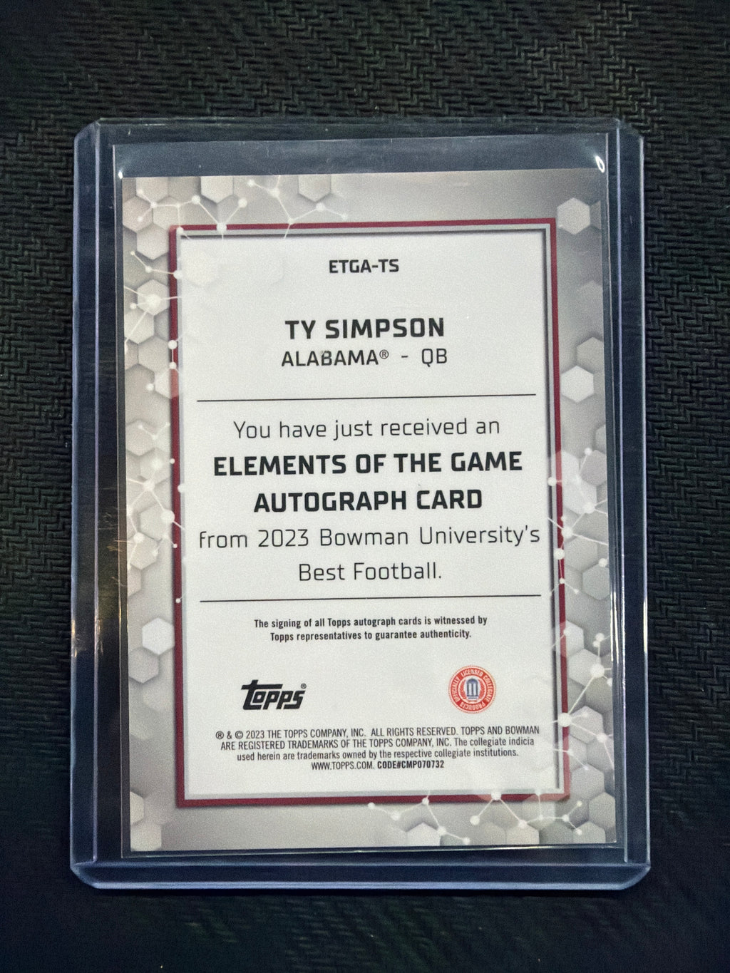 2023 Bowman U Best Ty Simpson Gold Elements Auto /50 Alabama