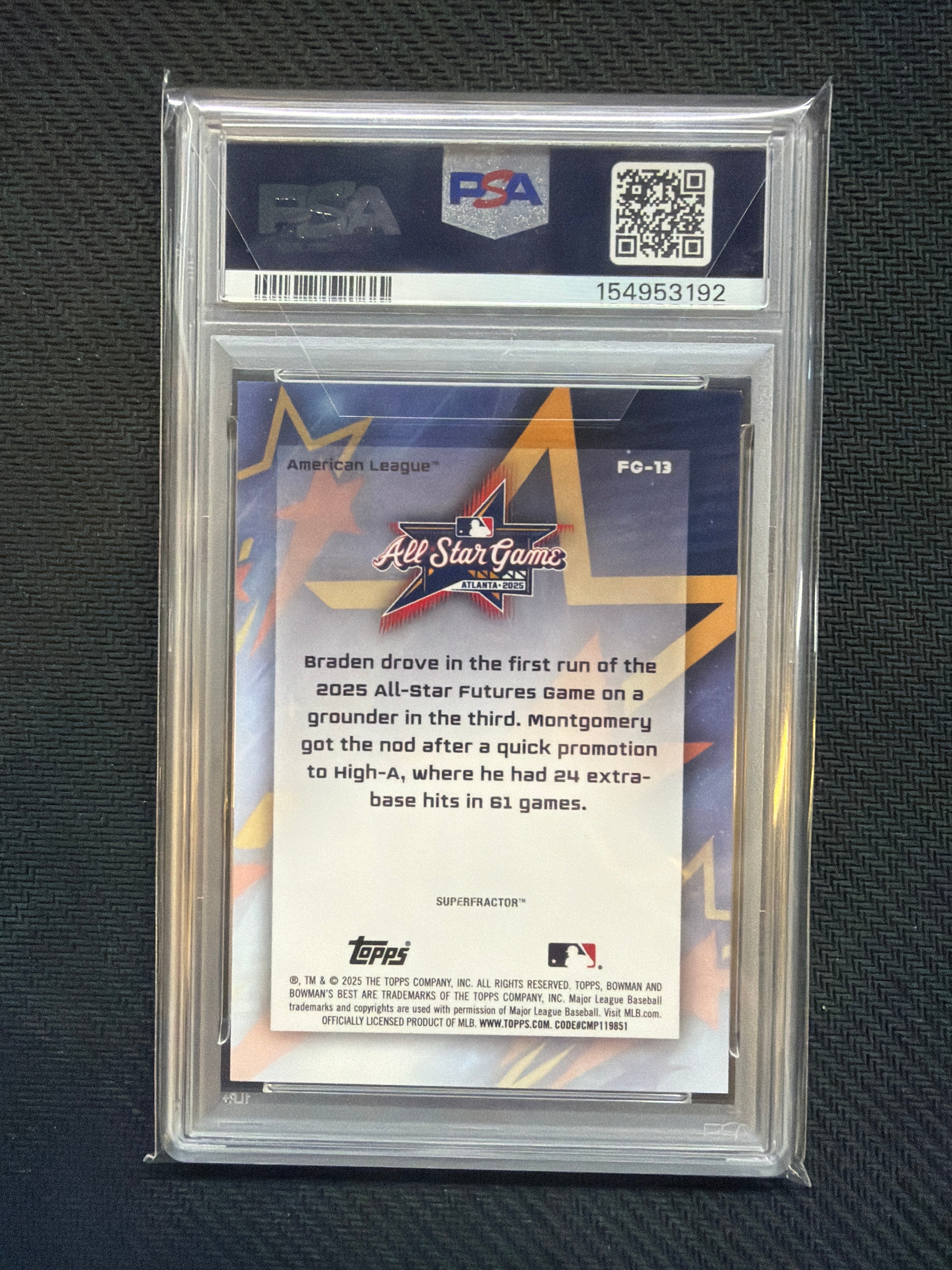 2025 Bowman's Best Braden Montgomery '25 MLB All Star Future Stars Game Super 1/1 PSA 9
