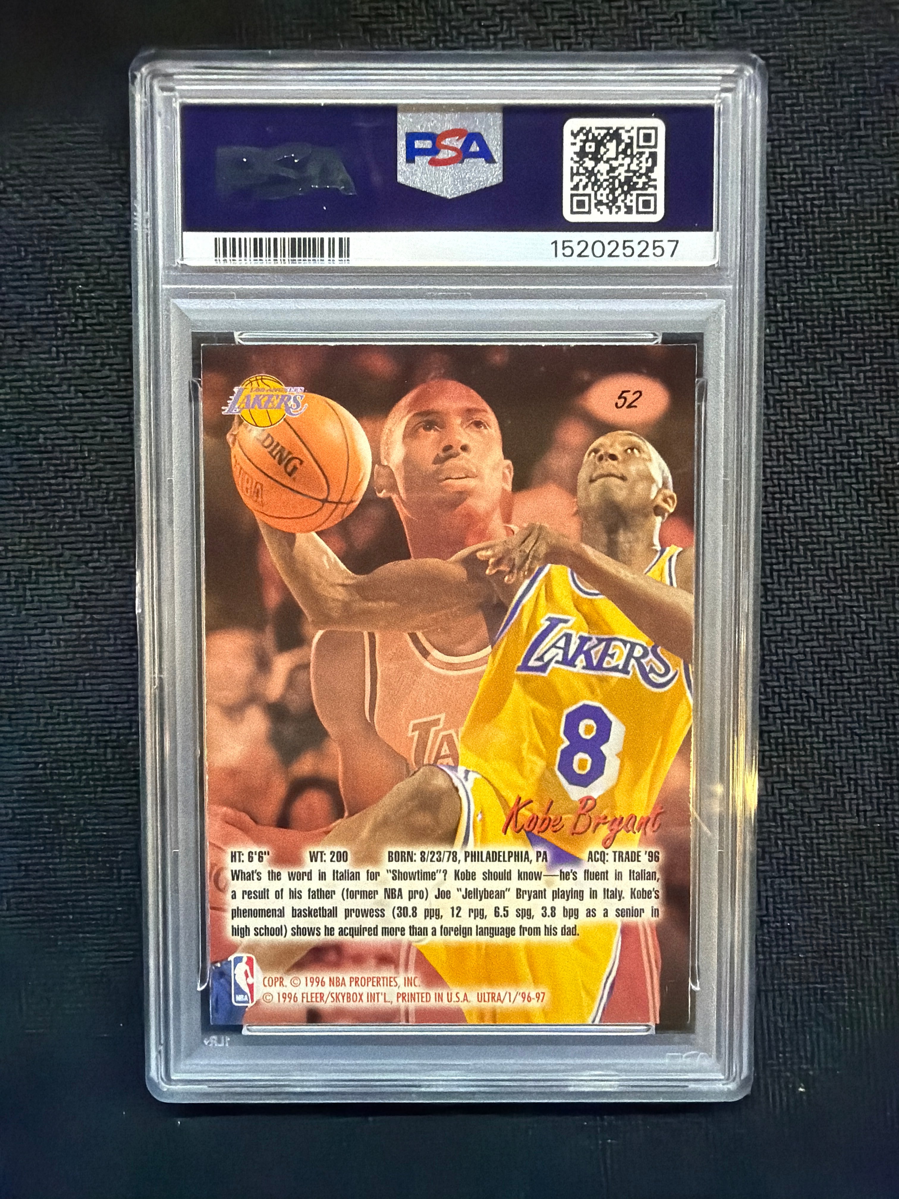 1996 Ultra Kobe Bryant #52 Rookie PSA 8 Lakers