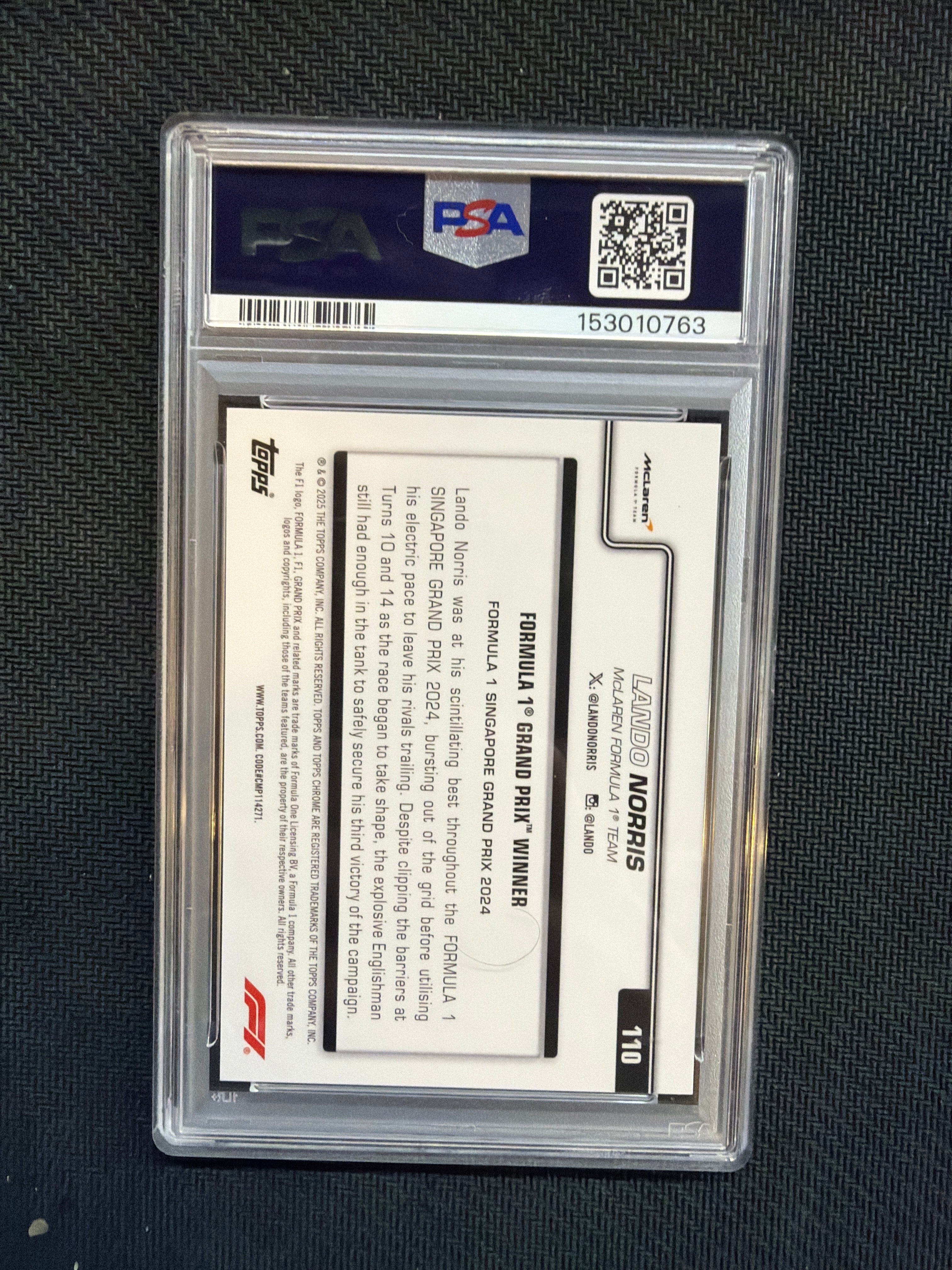 2025 Topps Chrome F1 Sapphire Lando Norris Black & White /20 PSA 9
