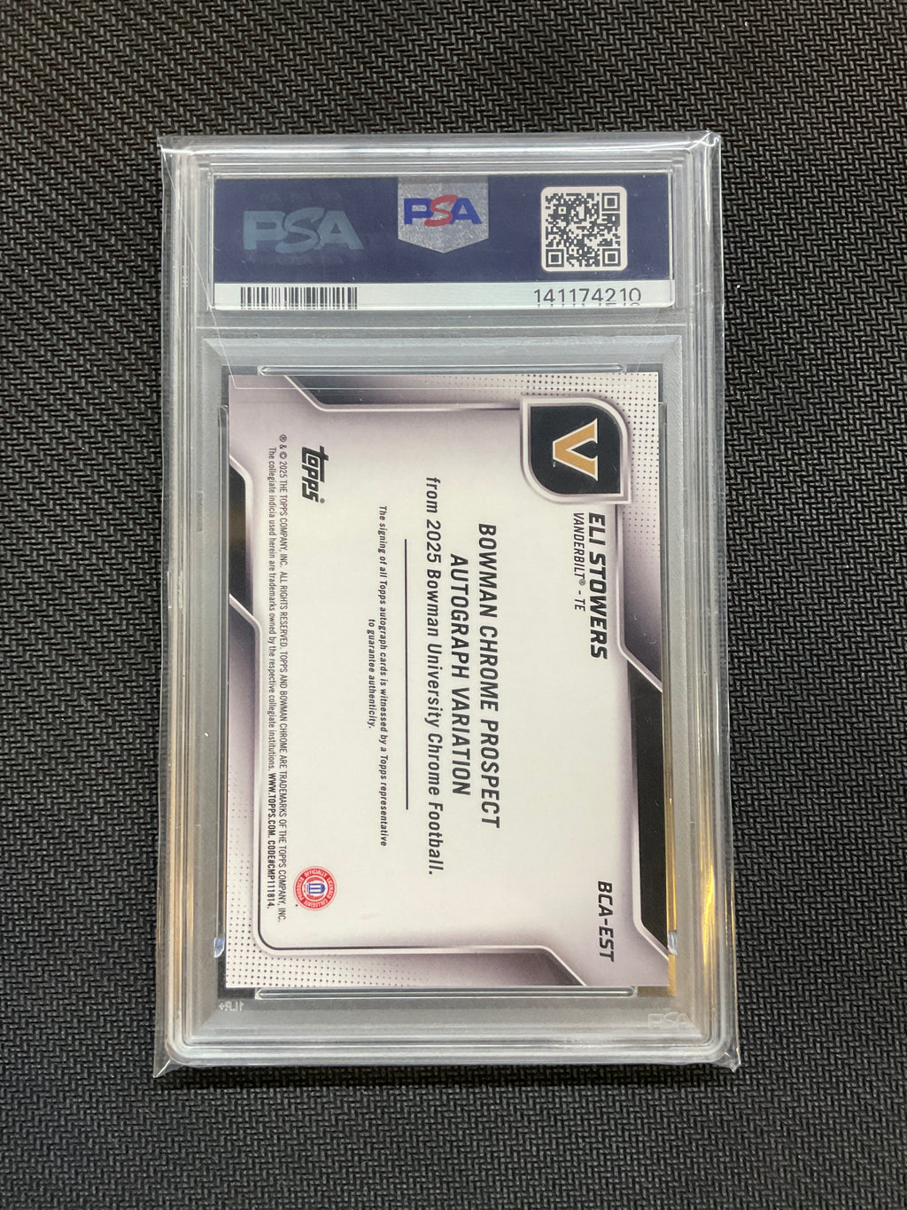2025 Bowman U Eli Stowers Auto Stealth PSA 10 Vanderbilt