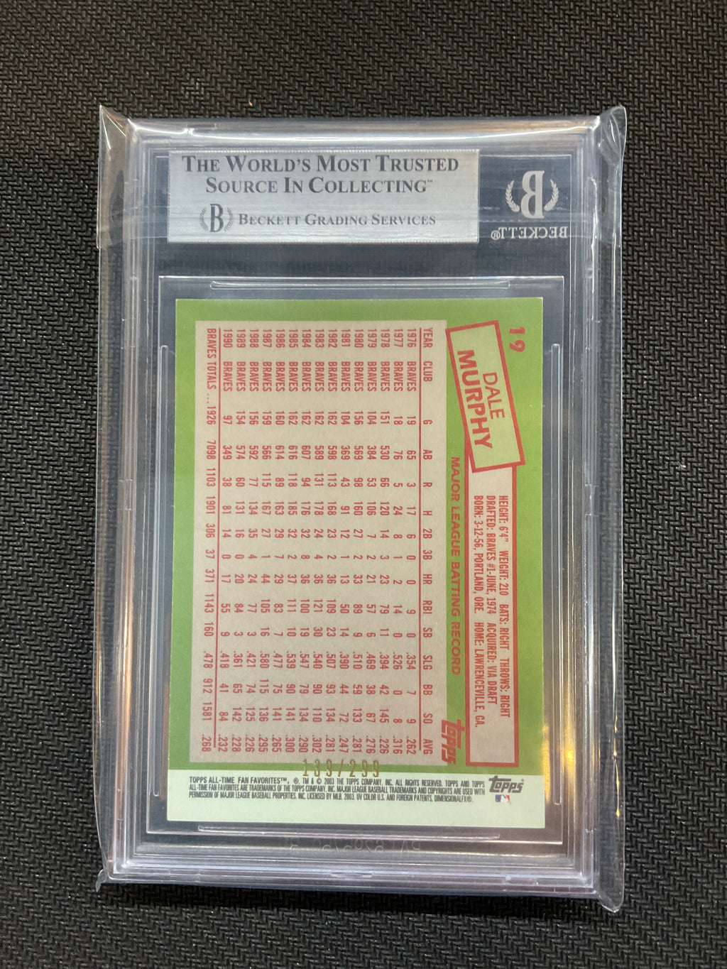 2003 Topps All-Time Fan Dale Murphy Chrome Refractor /299 BGS 8.5