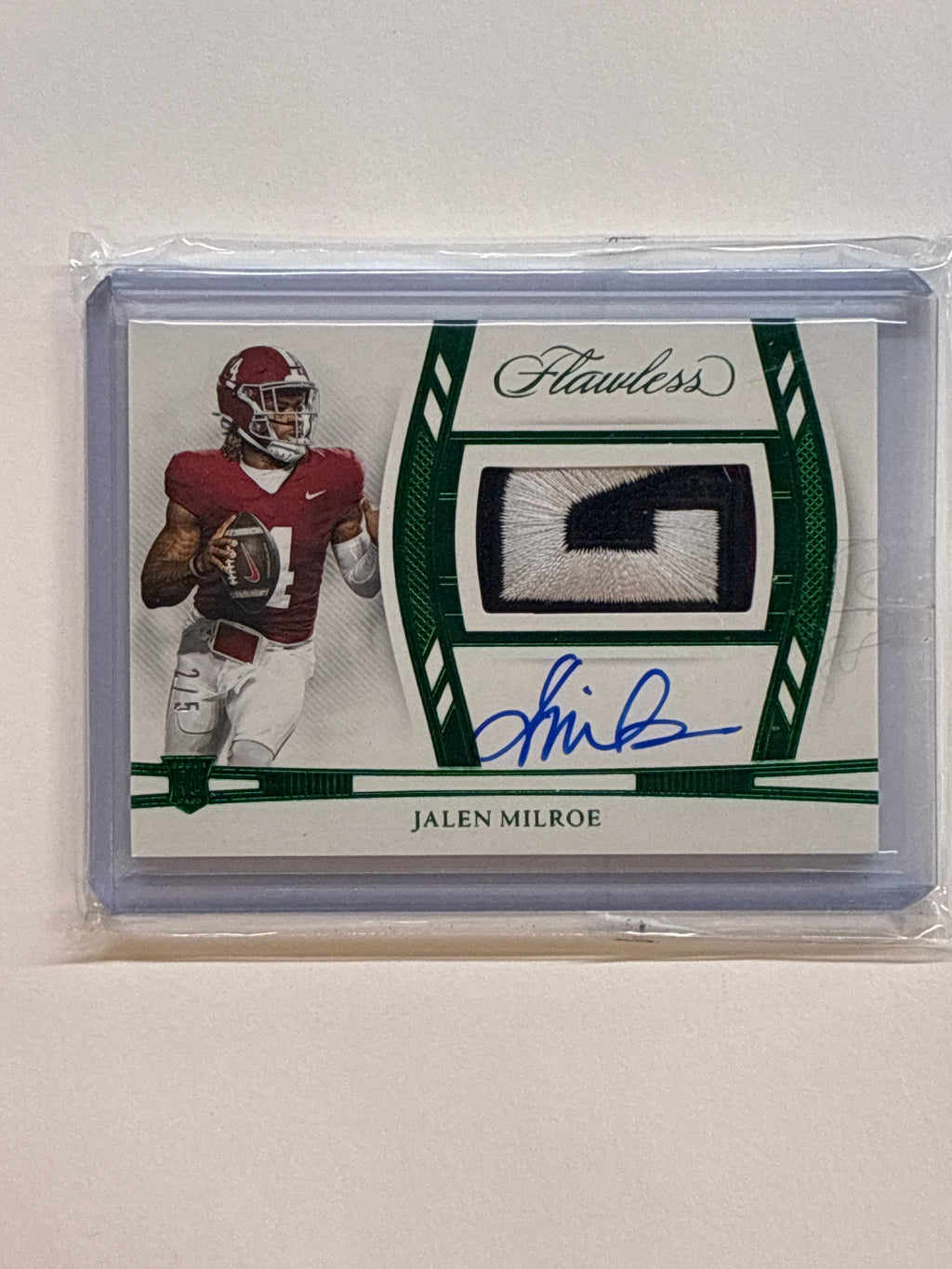 2025 Panini Flawless Collegiate Jalen Milroe College Football Playoff Patch Auto Green /5 Alabama