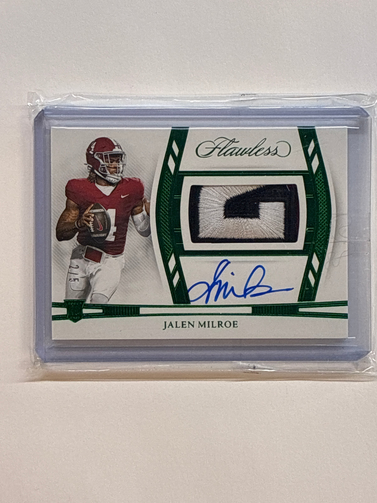 2025 Panini Flawless Collegiate Jalen Milroe College Football Playoff Patch Auto Green /5 Alabama
