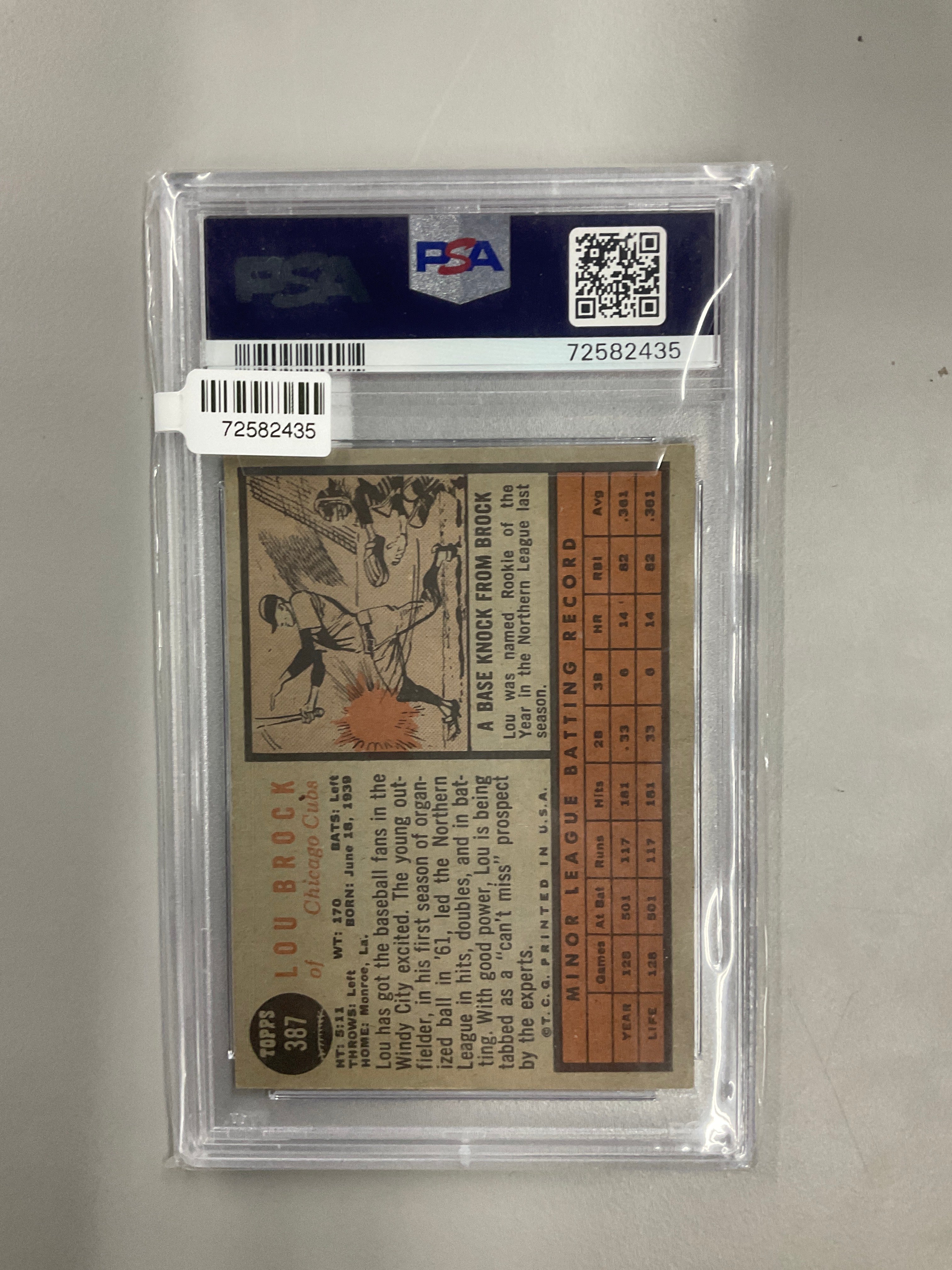 1962 Topps Lou Brock #387 Star Rookie PSA 2 Cubs