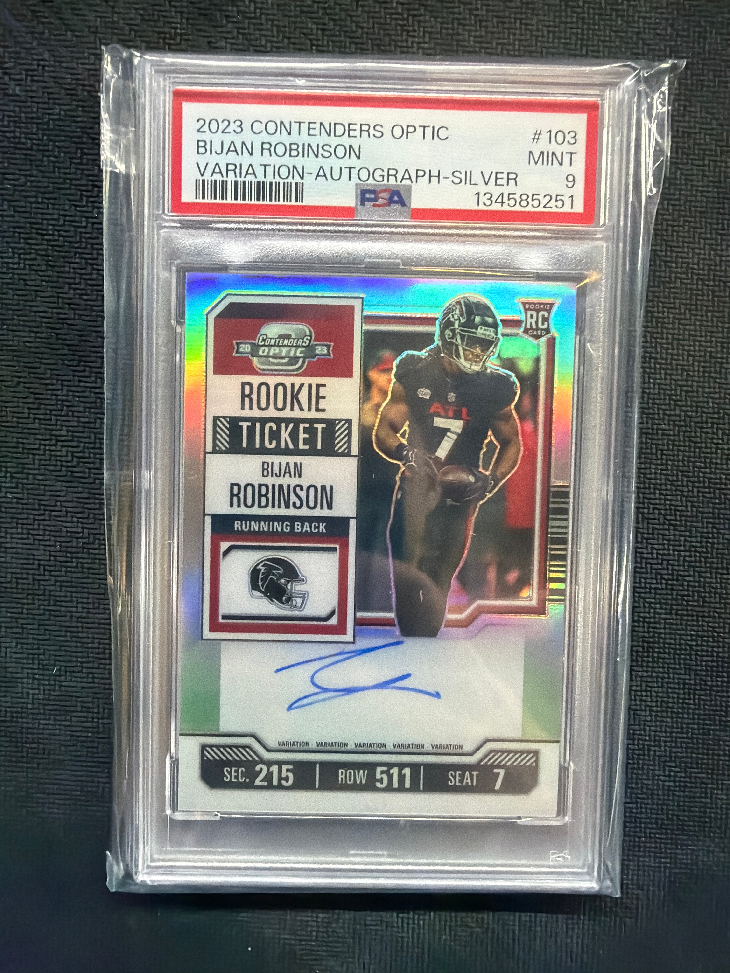 2023 Contenders Optic Bijan Robinson Rookie Auto Silver PSA 9