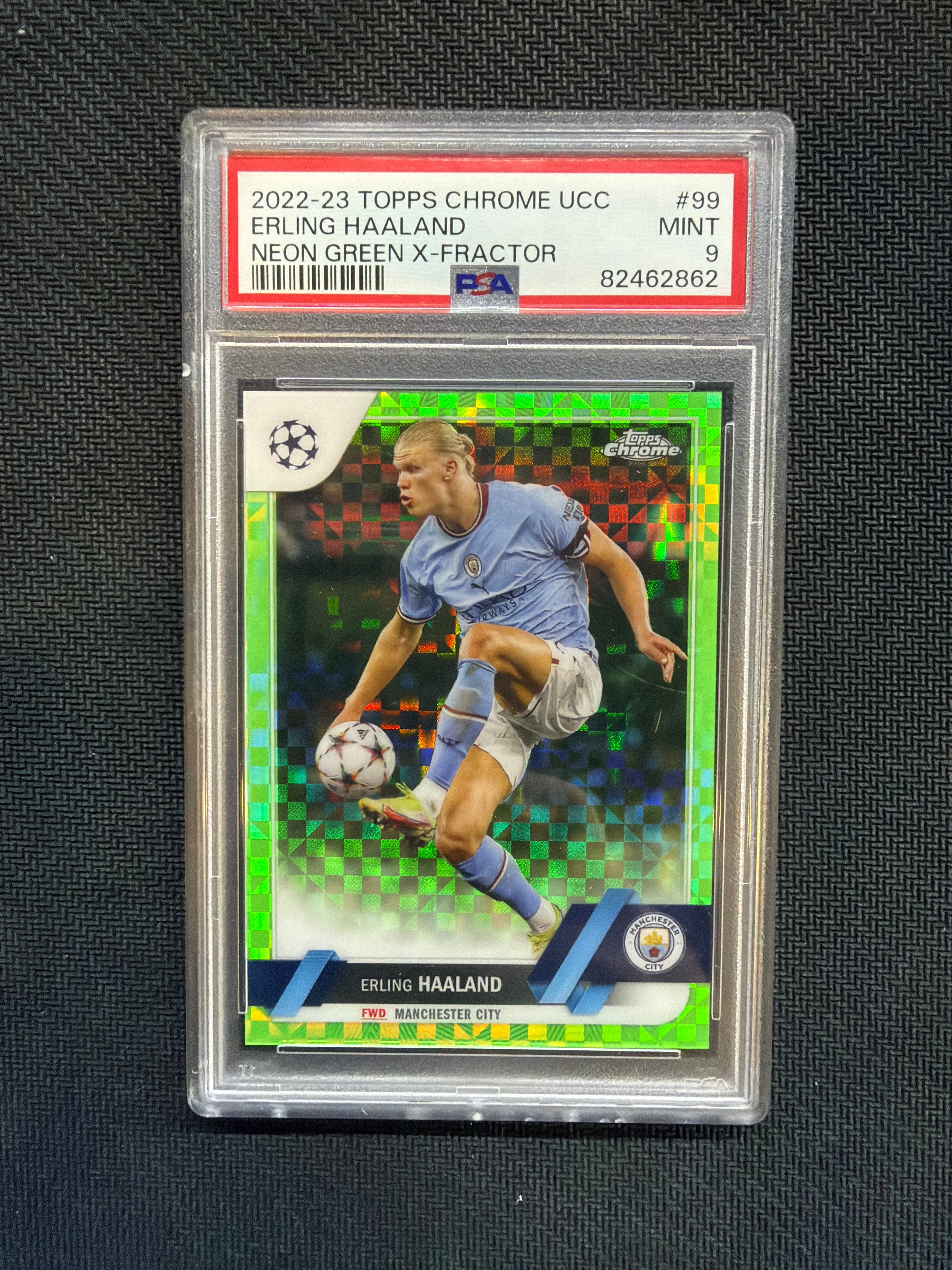 2022-23 Topps Chrome UCC Erling Haaland Neon Green /399 PSA 9 Man City