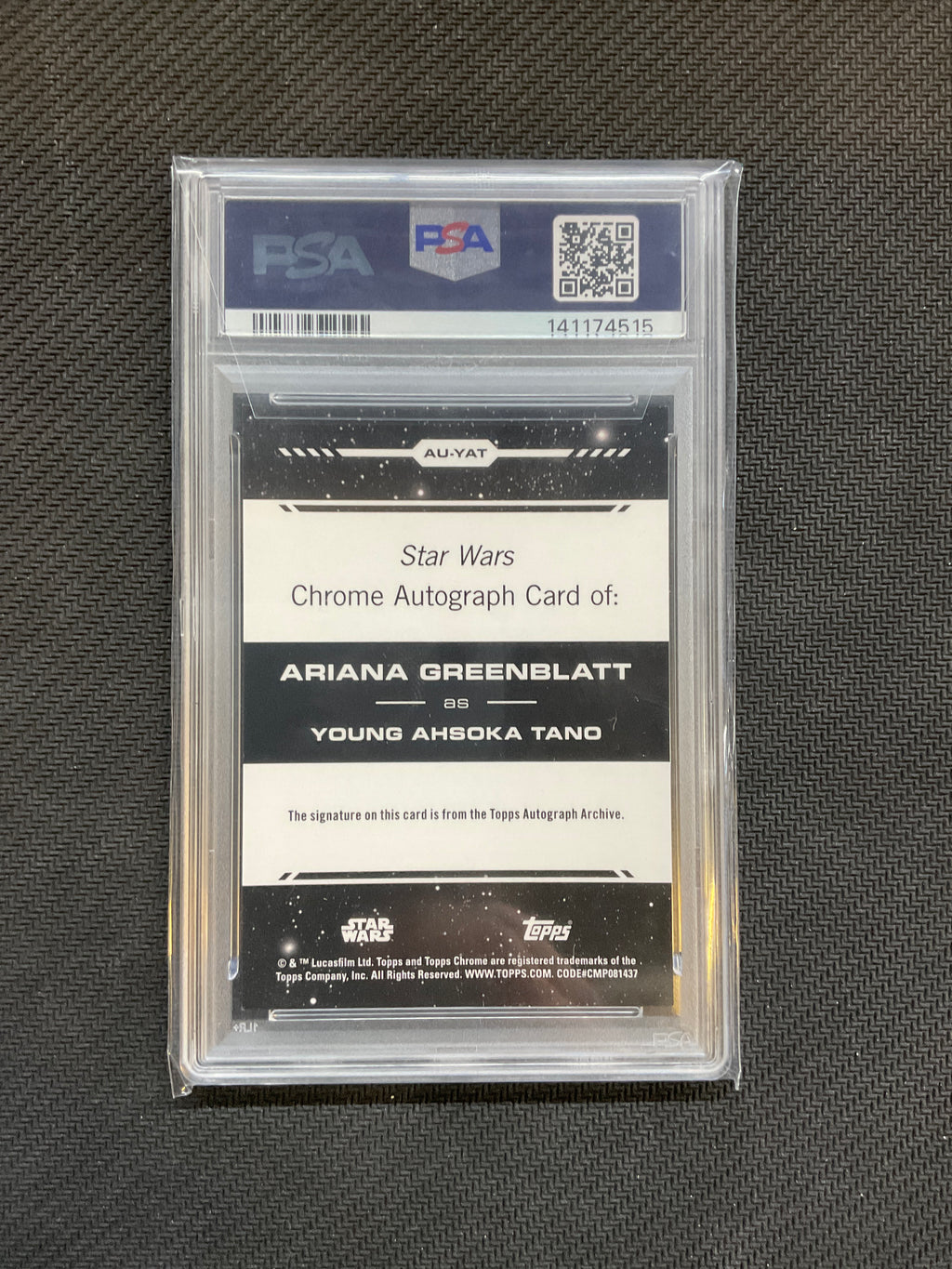 2024 Topps Chrome Star Wars Ariana Greenblatt Ashoka Tano Auto /99 Green PSA 9