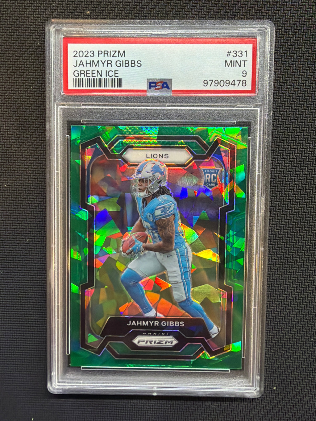 2023 Prizm Jahmyr Gibbs Green Ice Rookie PSA 9 Lions