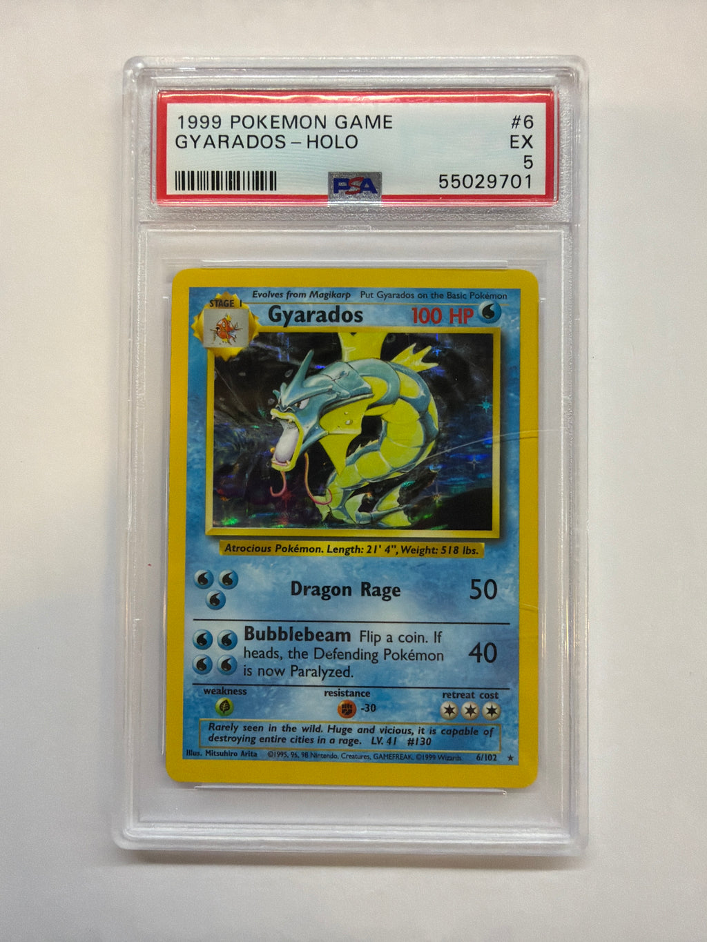 1999 Pokemon Base Gyarados Holo 6 PSA 5