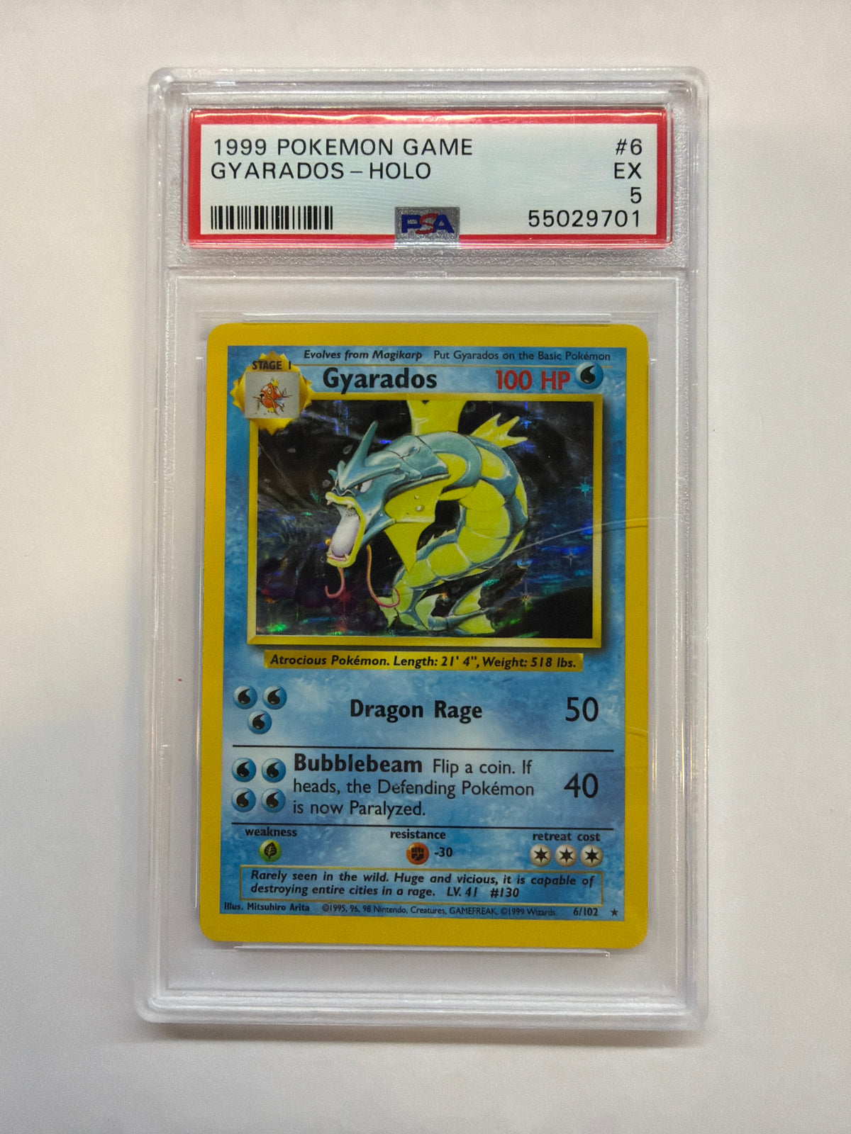 1999 Pokemon Base Gyarados Holo 6 PSA 5