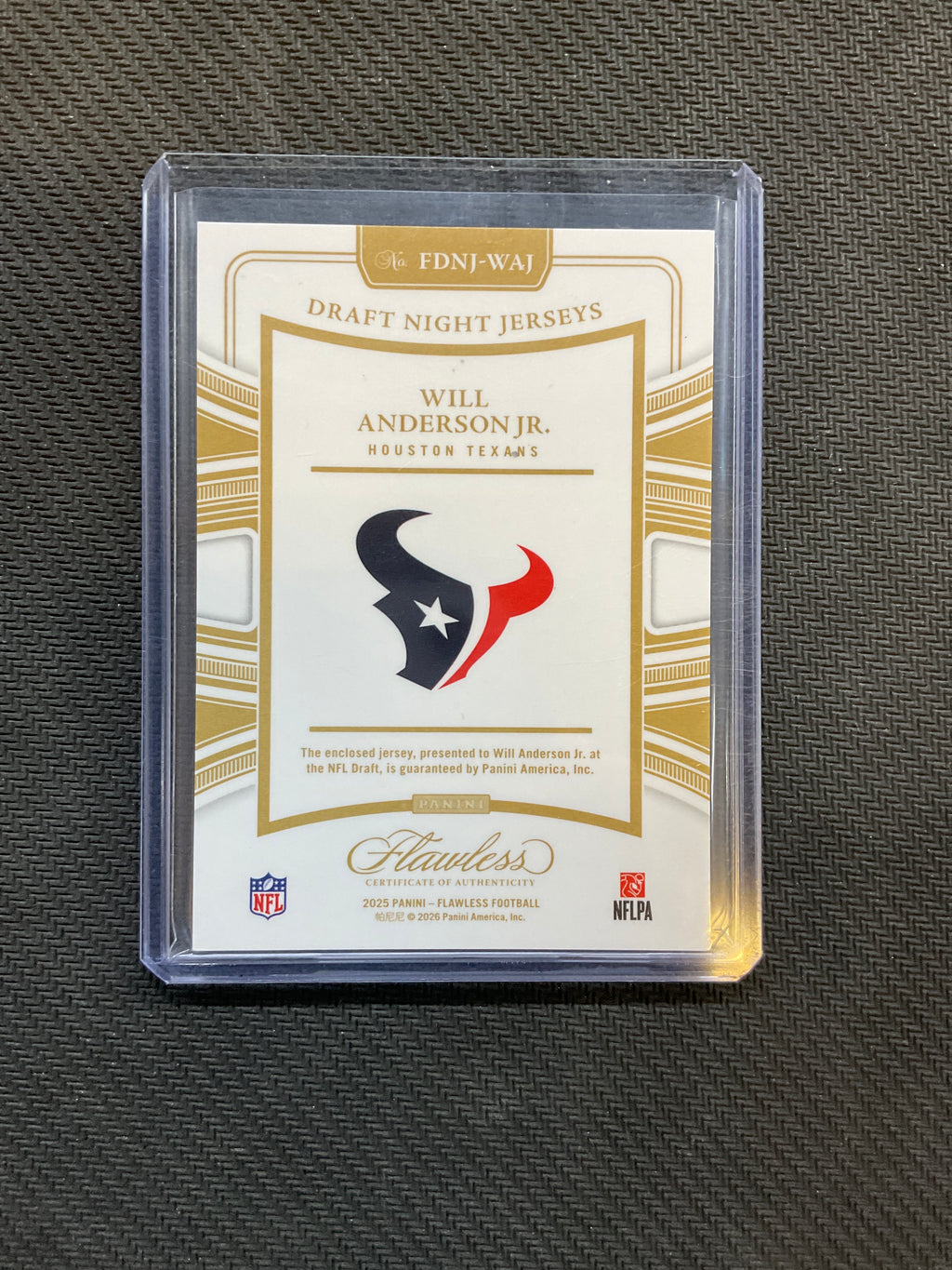 2025 Panini Flawless Will Anderson Jr. Rookie Patch /25