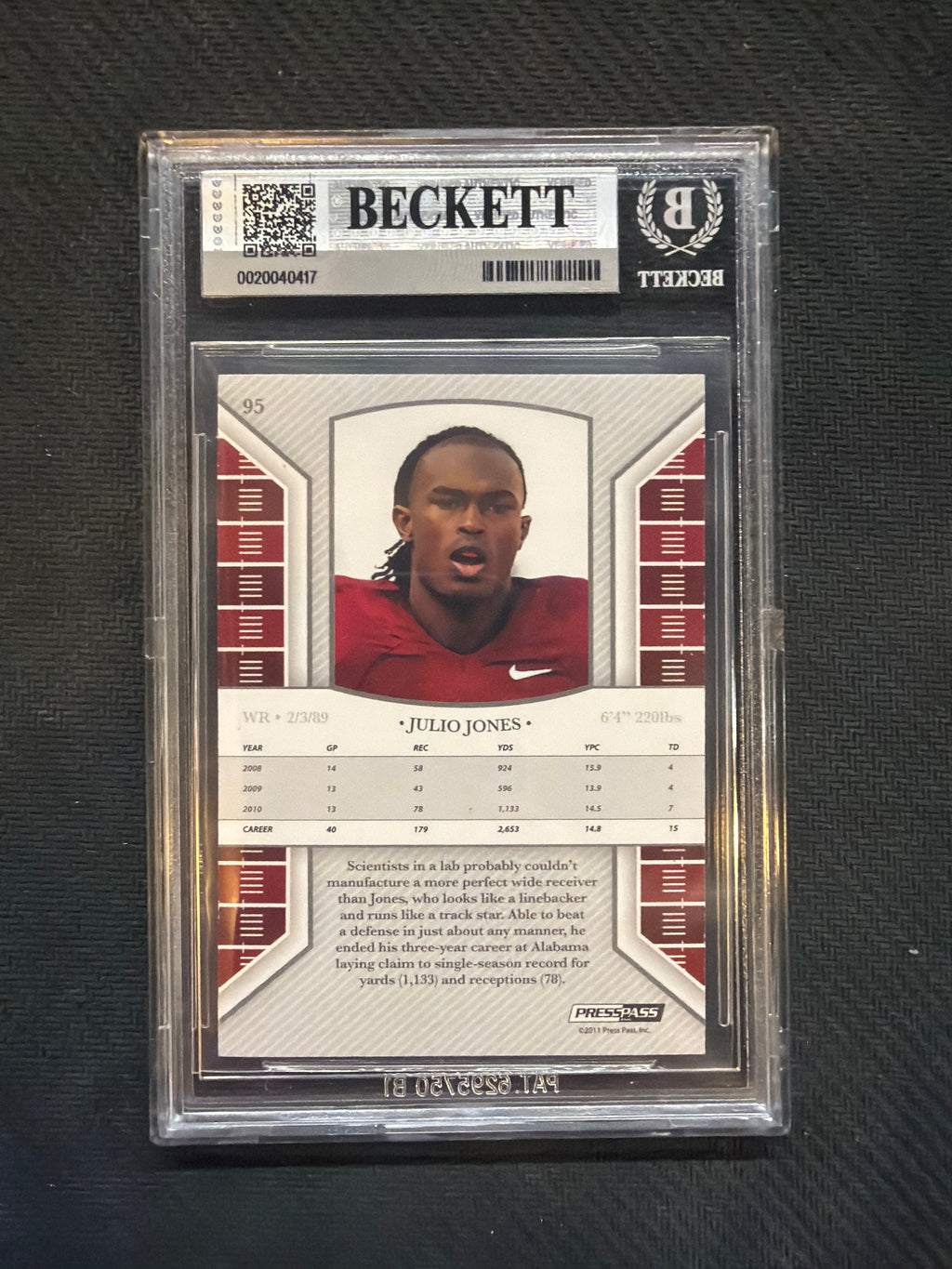 2011 Press Pass Legends Julio Jones Silver /175 BGS 8.5 Alabama