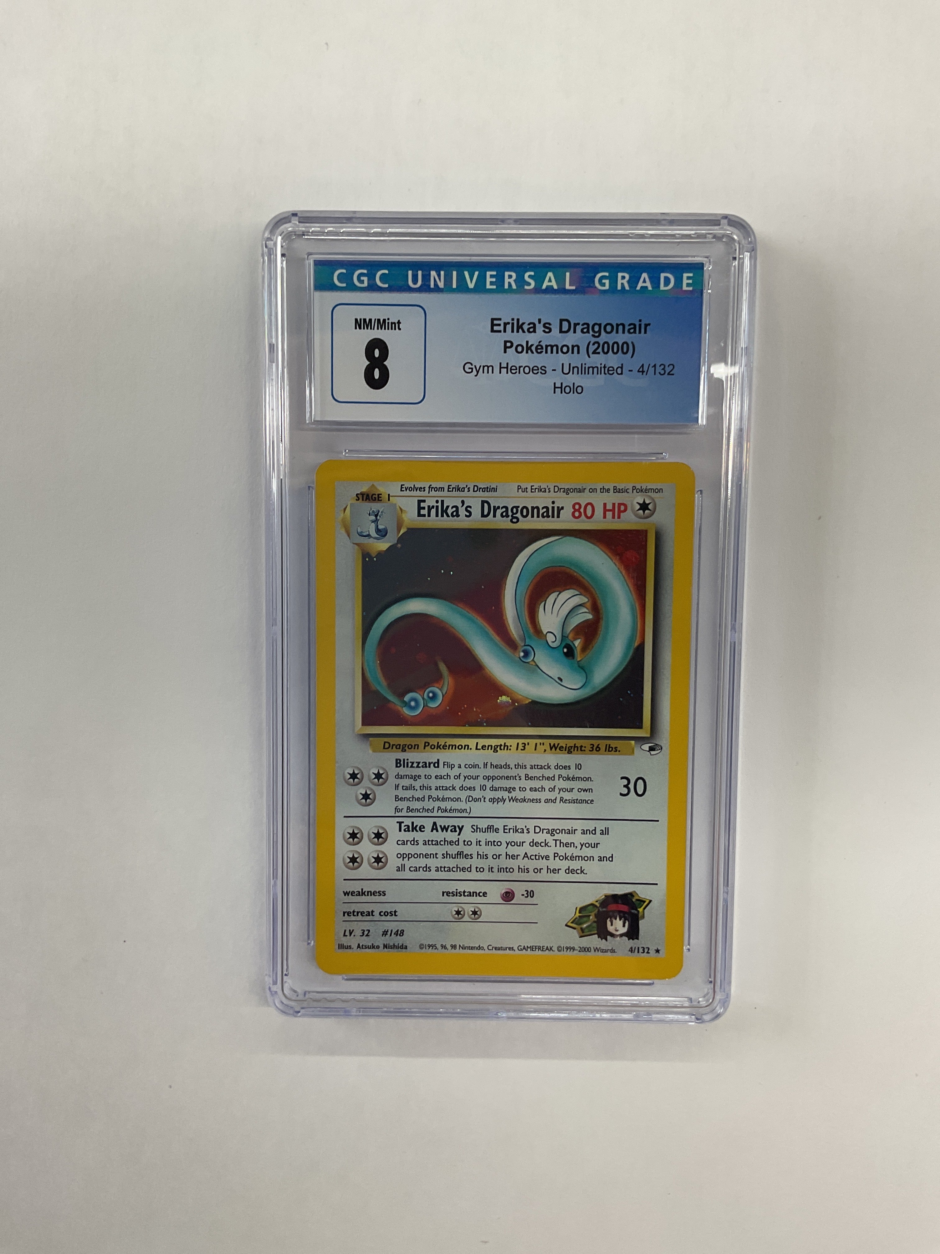 2000 Pokemon Gym Heroes Erika's Dragonair Holo 4 CGC 8 - SWIRL!