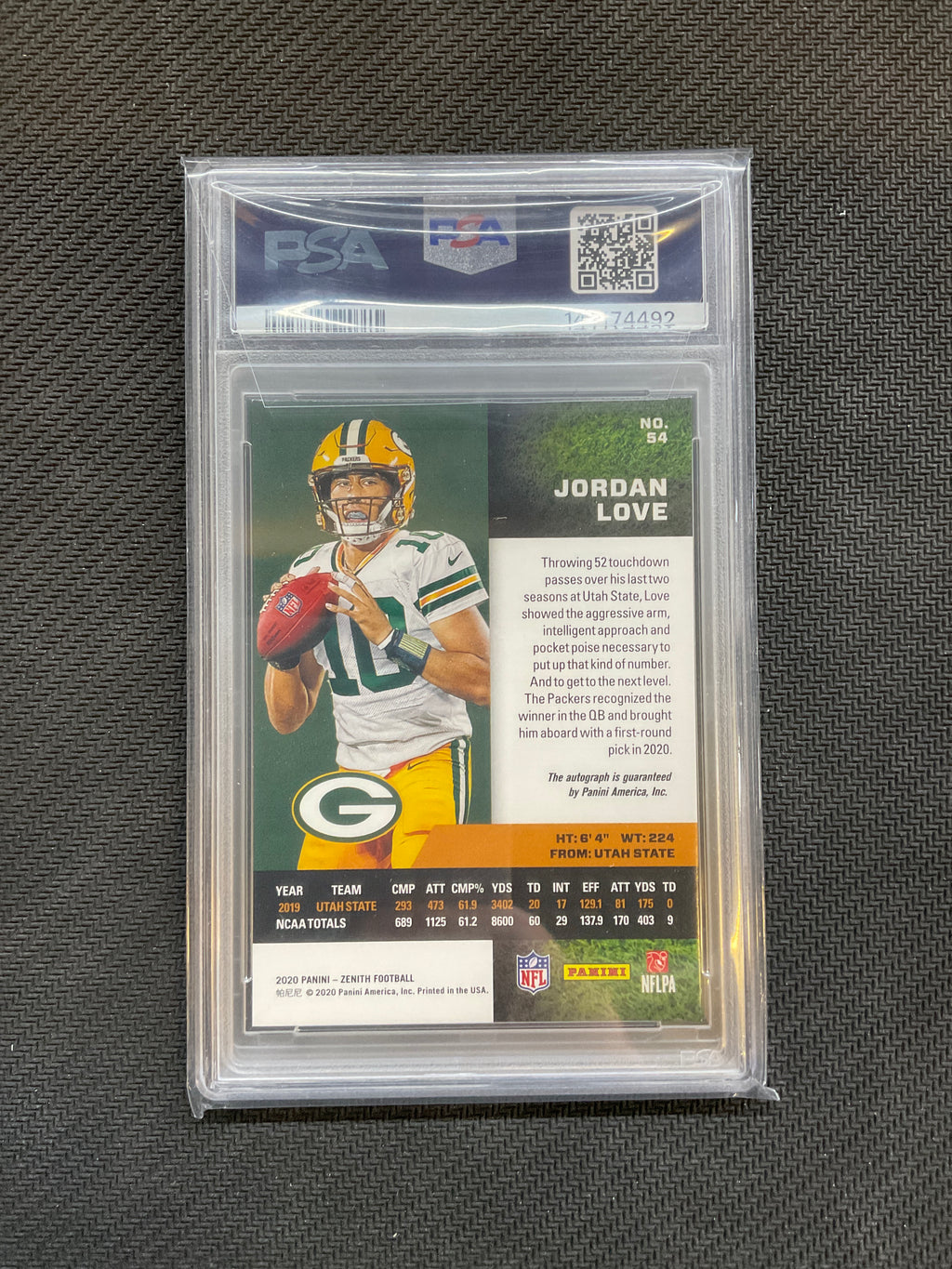 2020 Zenith Jordan Love Rookie Auto /75 PSA 8 Packers