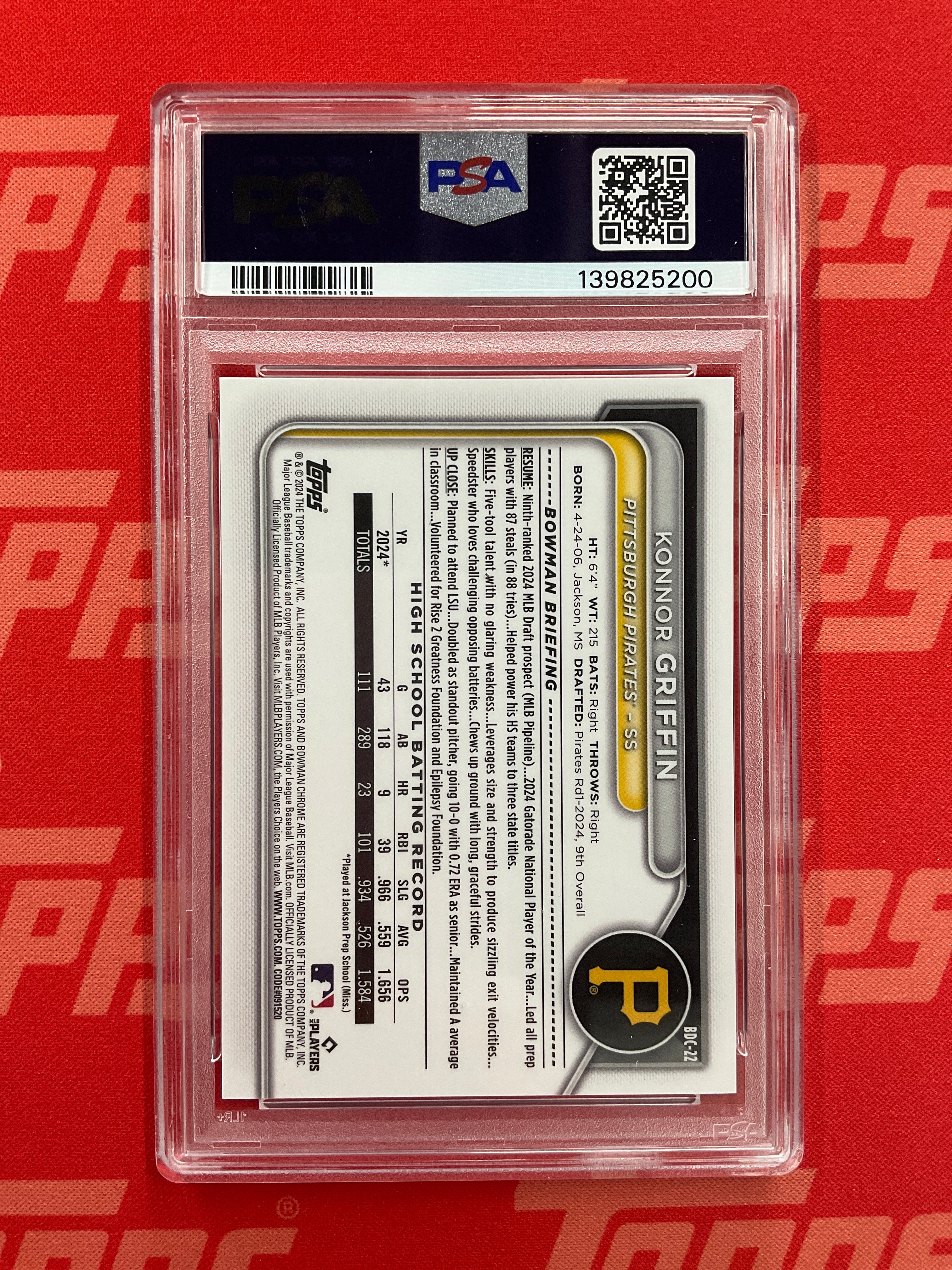 2024 Bowman Draft Chrome Konnor Griffin Image Variation PSA 8