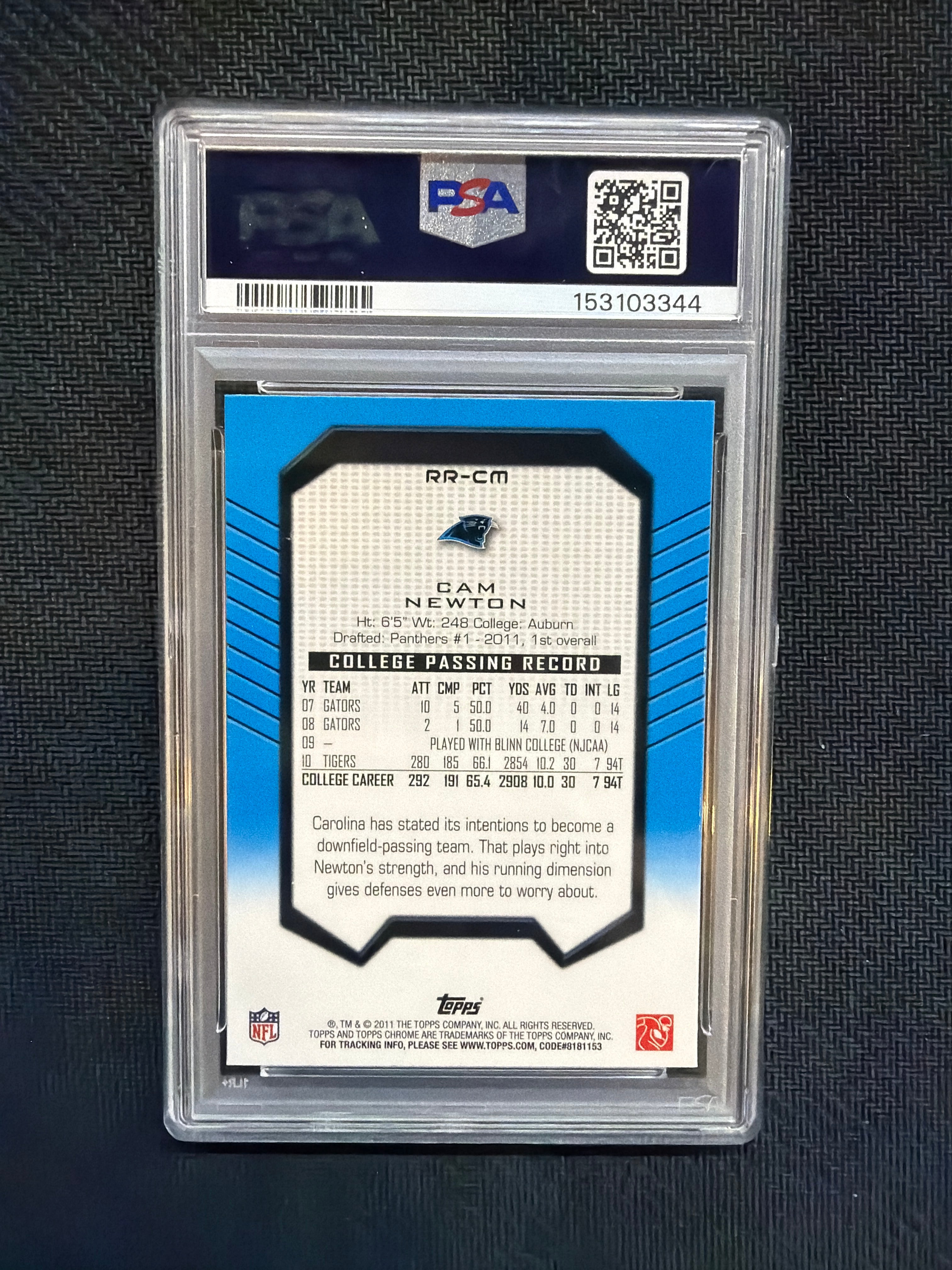 2011 Topps Chrome Cam Newton Rookie Recognition PSA 9 Auburn