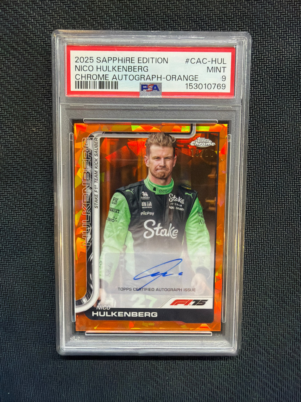 2025 Topps Chrome F1 Sapphire Nico Hulkenberg Auto /25 PSA 9 Stake