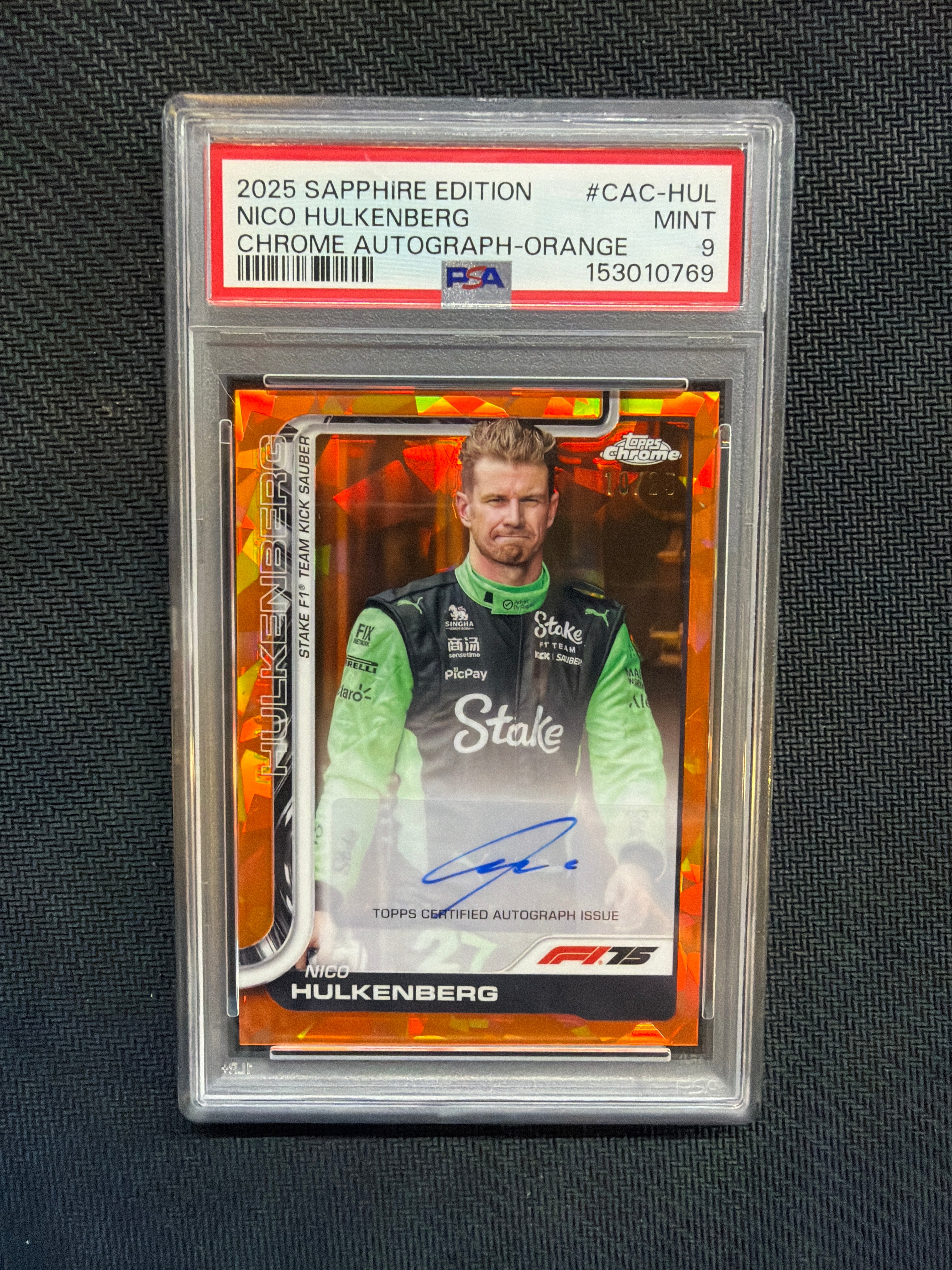 2025 Topps Chrome F1 Sapphire Nico Hulkenberg Auto /25 PSA 9 Stake