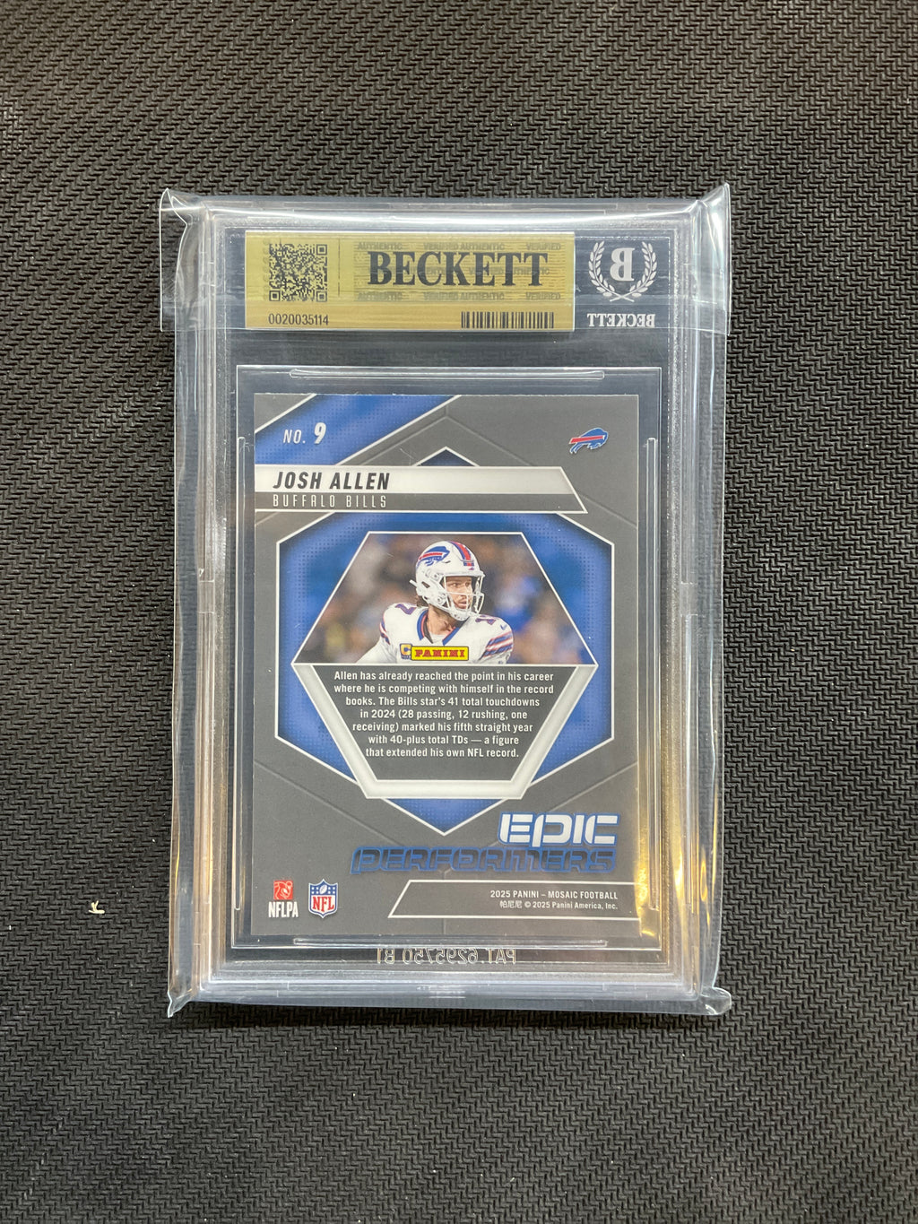 2025 Panini Mosaic Josh Allen Epic Performers BGS 9.5 Bills