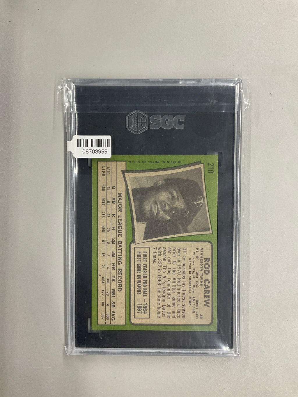 1971 Topps #210 Rod Carew SGC 5 Twins