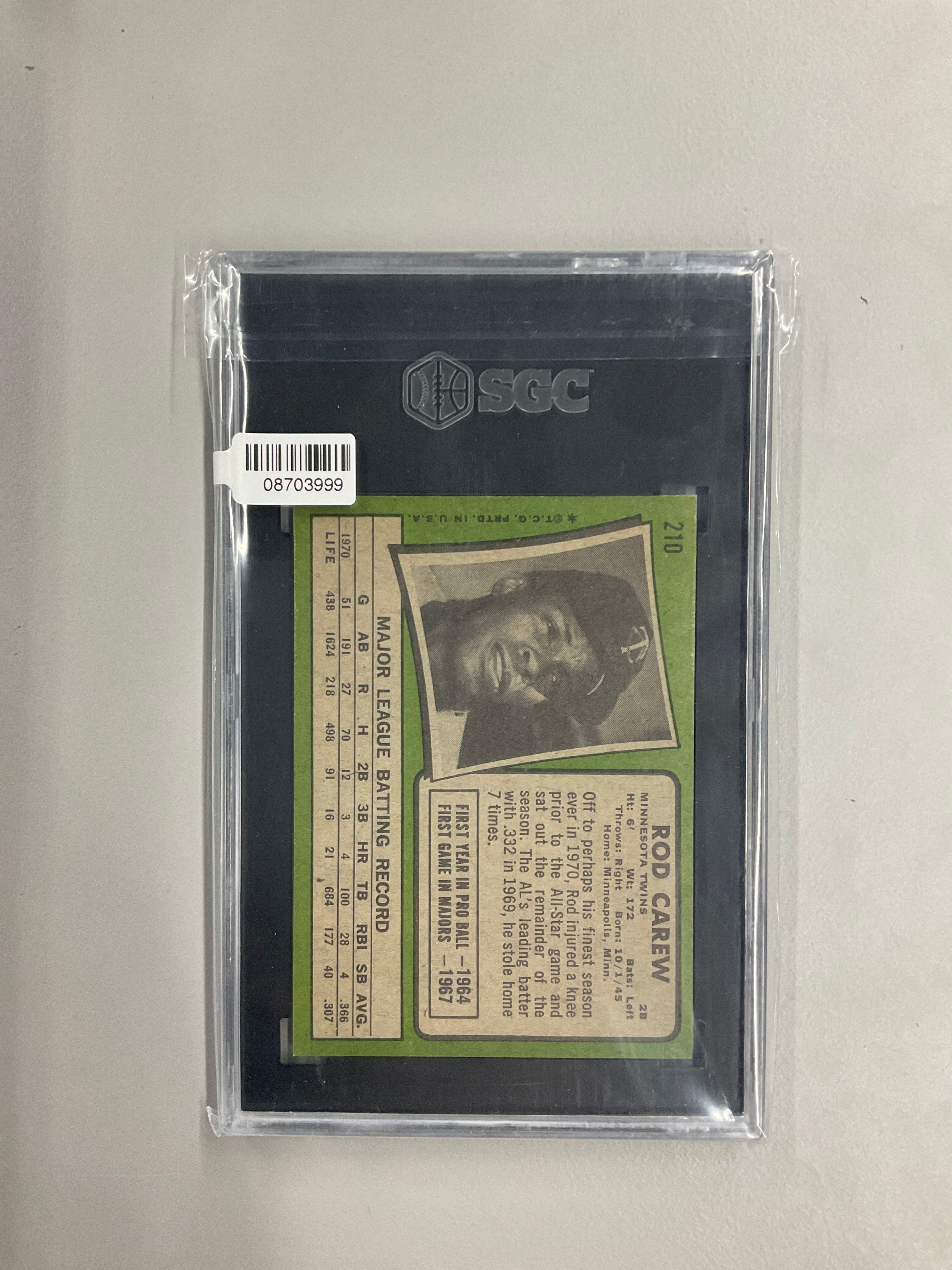 1971 Topps #210 Rod Carew SGC 5 Twins
