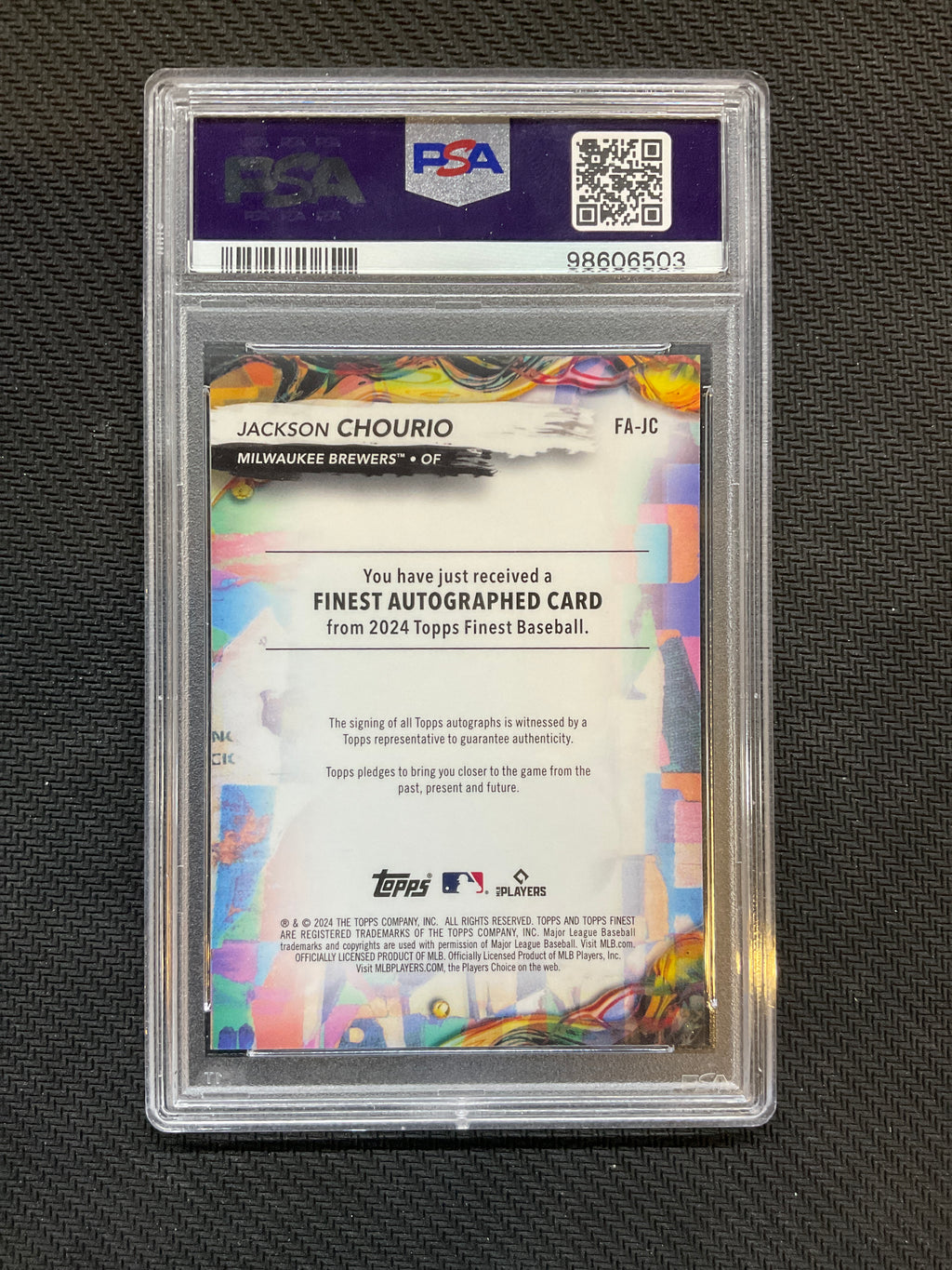 2024 Topps Finest Jackson Chourio Sky Blue Auto /150 PSA 10 Brewers