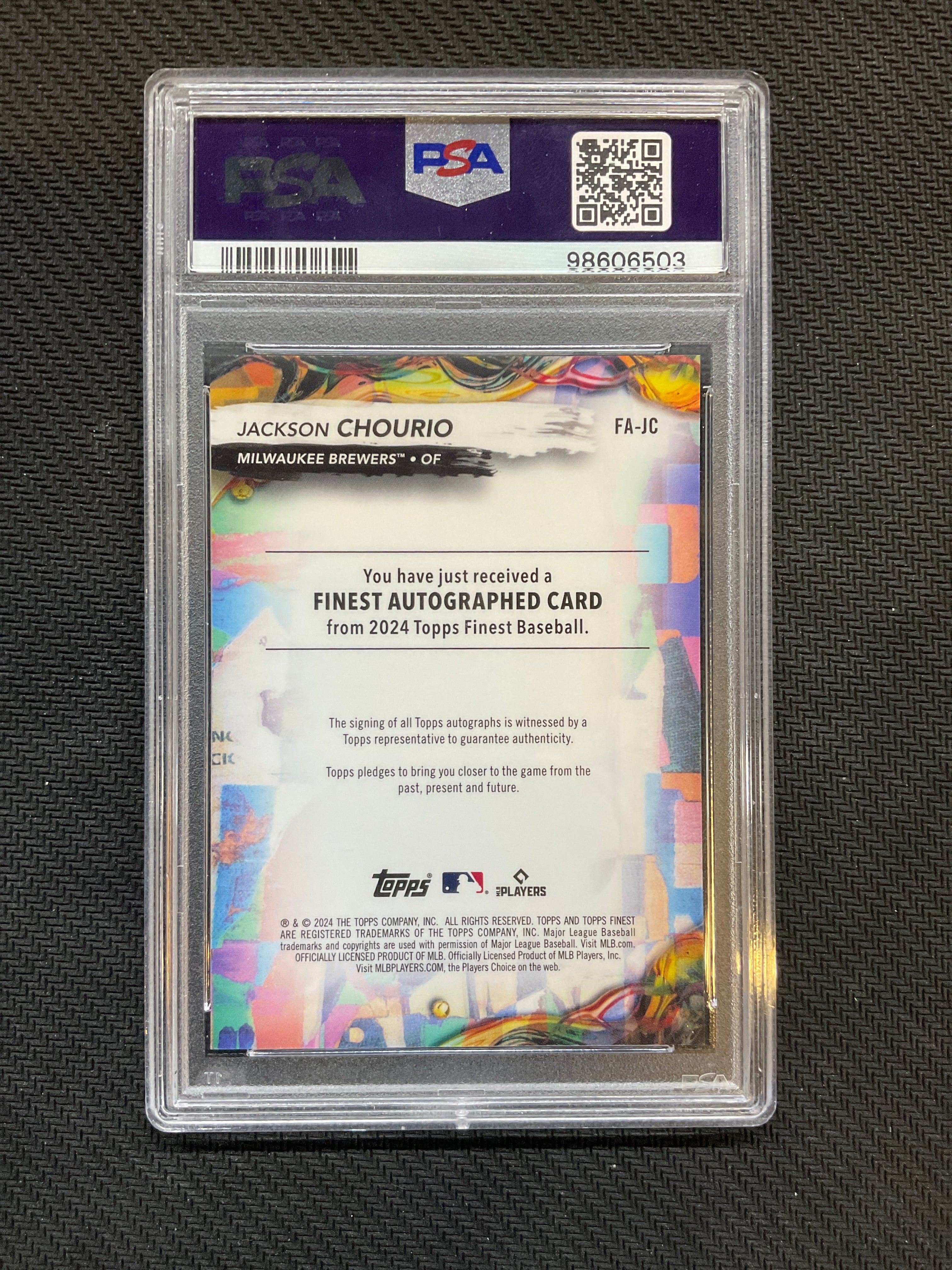 2024 Topps Finest Jackson Chourio Sky Blue Auto /150 PSA 10 Brewers