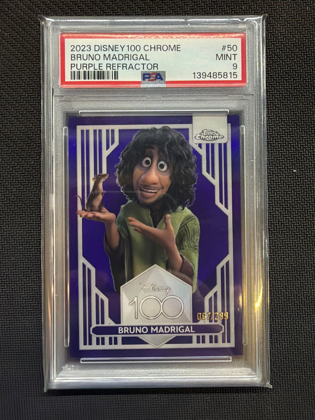 2023 Topps Chrome Disney 100 Bruno Madrigal Purple /299 PSA 9