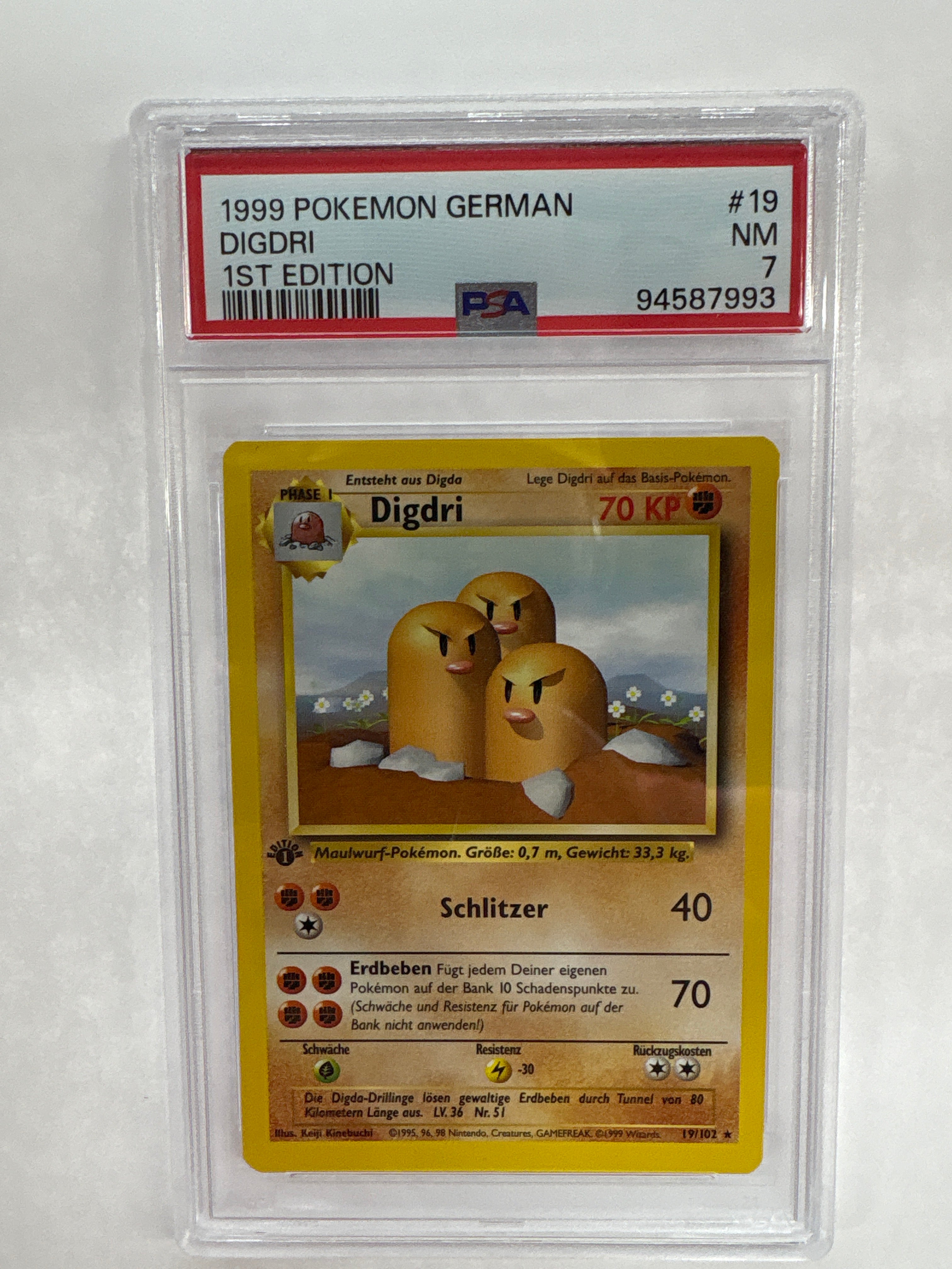 1999 German Pokemon 1st Edition Digdri (Dugtrio) 19 PSA 7