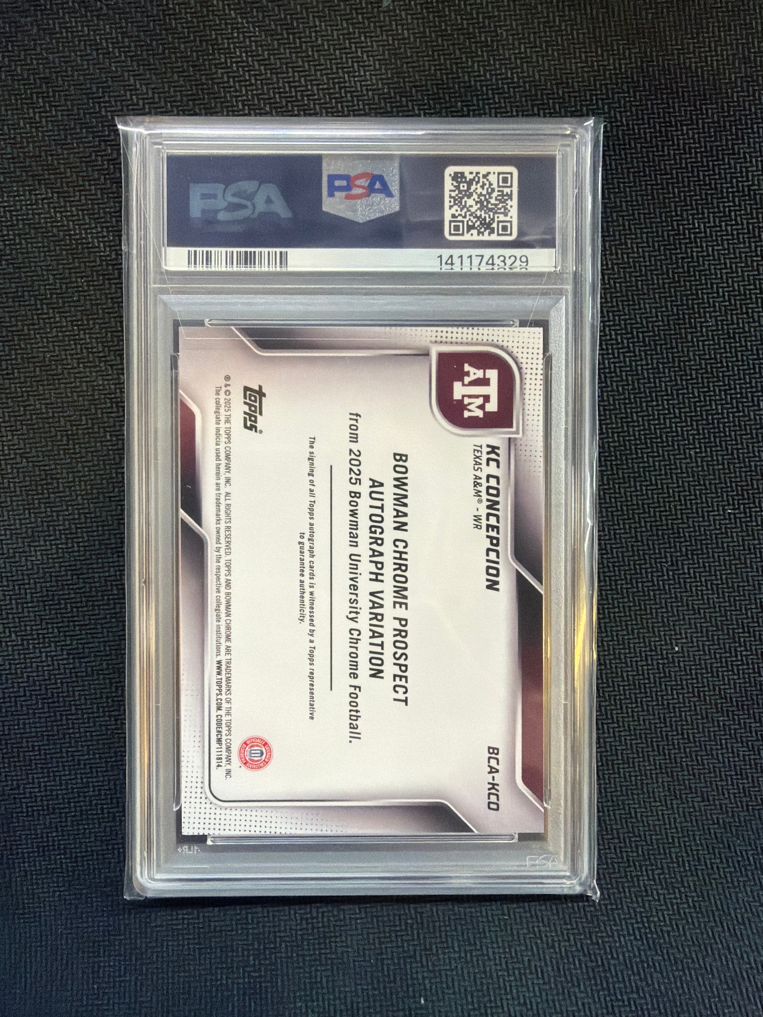 2025 Bowman U Sapphire KC Concepcion Red Auto /5 PSA 10 Taxas A&M