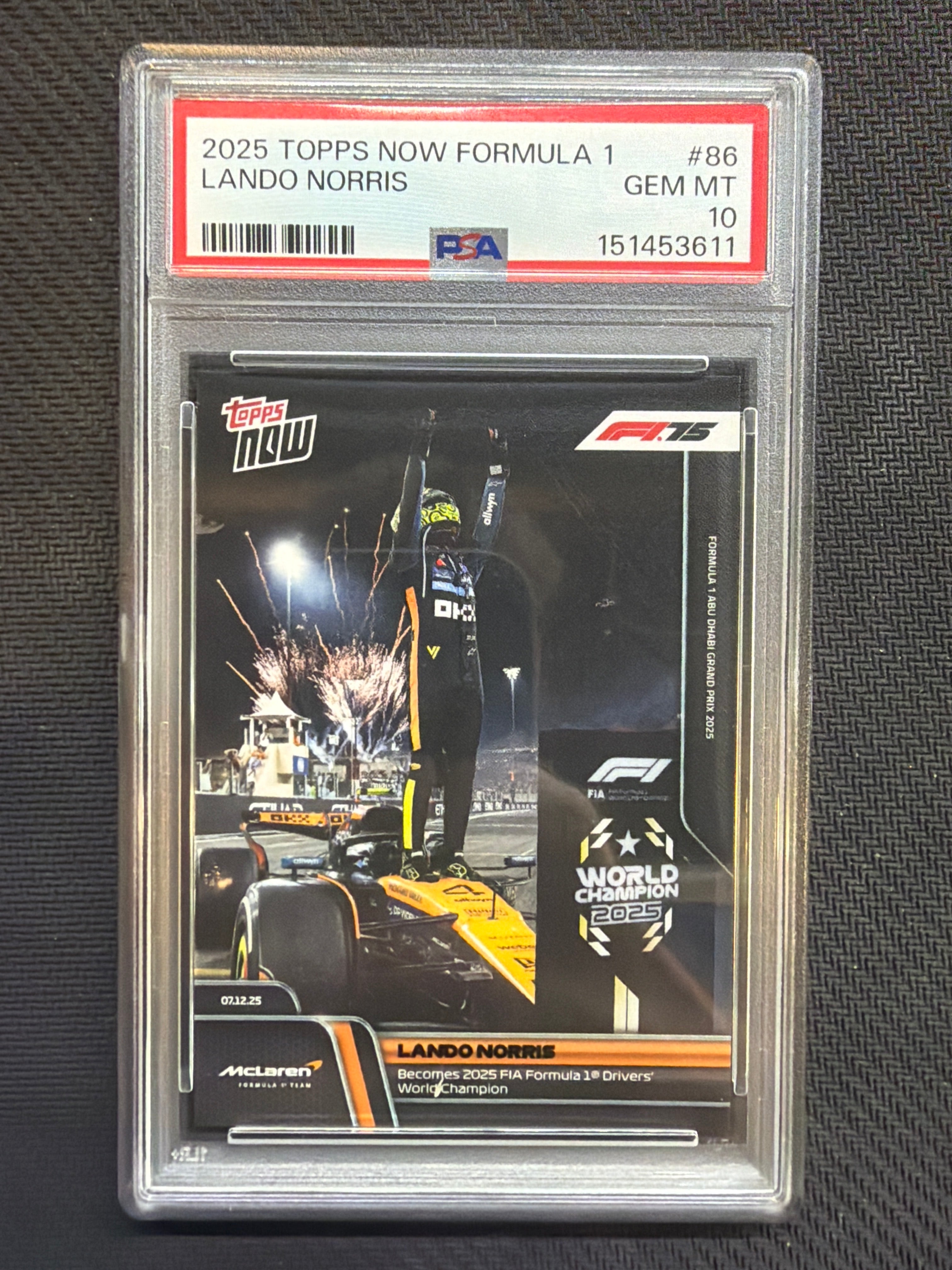 2025 Topps Now Formula 1 F1 Lando Norris #86 PSA 10 Mclaren 611