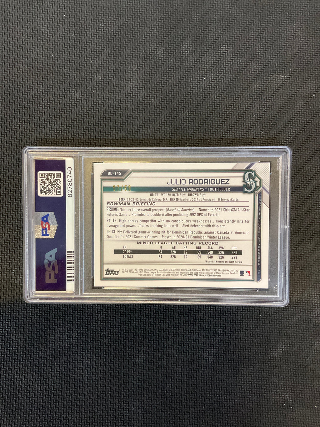 2021 Bowman Paper Julio Rodriguez Gold /50 PSA 10 740